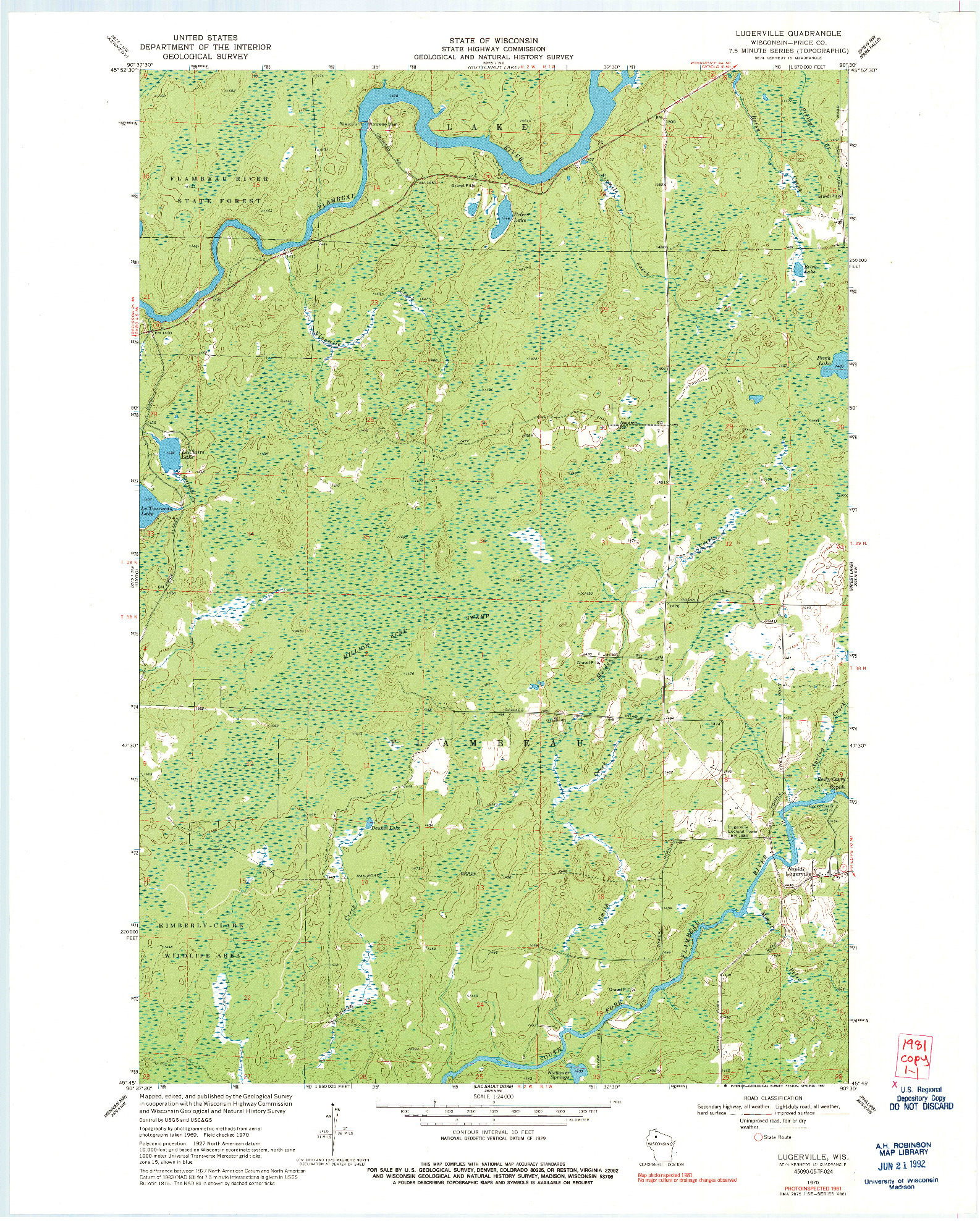 USGS 1:24000-SCALE QUADRANGLE FOR LUGERVILLE, WI 1970