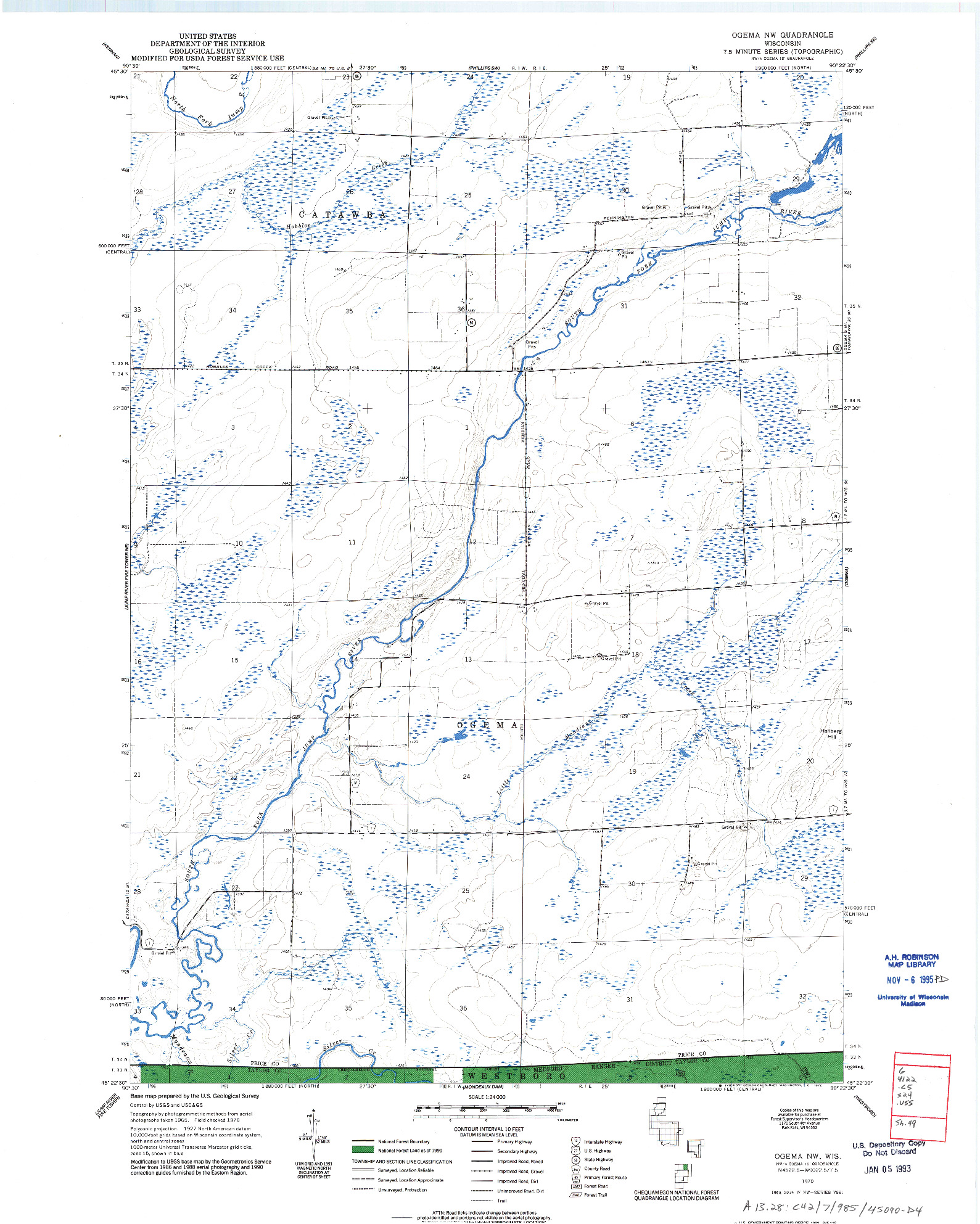 USGS 1:24000-SCALE QUADRANGLE FOR OGEMA NW, WI 1970