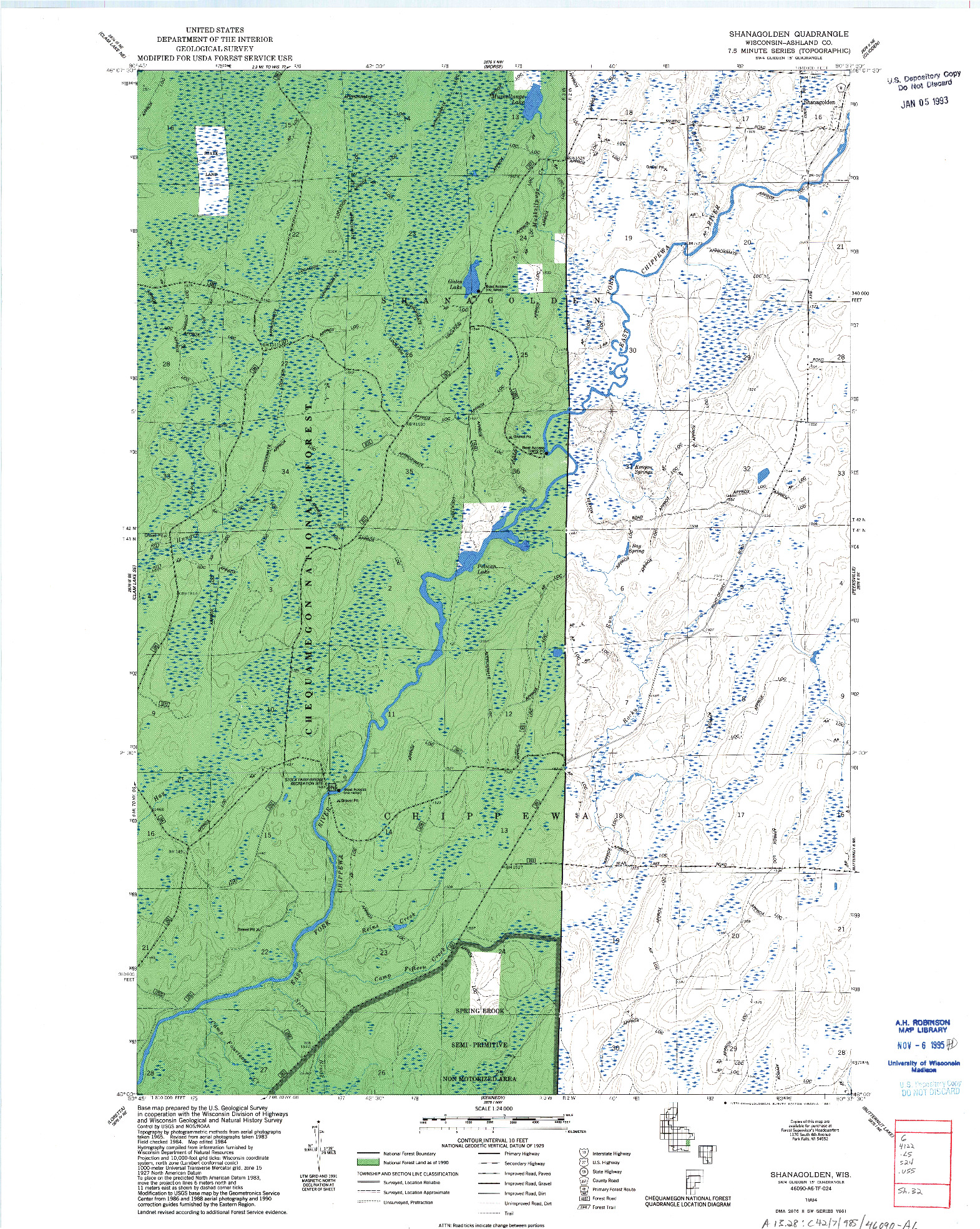 USGS 1:24000-SCALE QUADRANGLE FOR SHANAGOLDEN, WI 1984