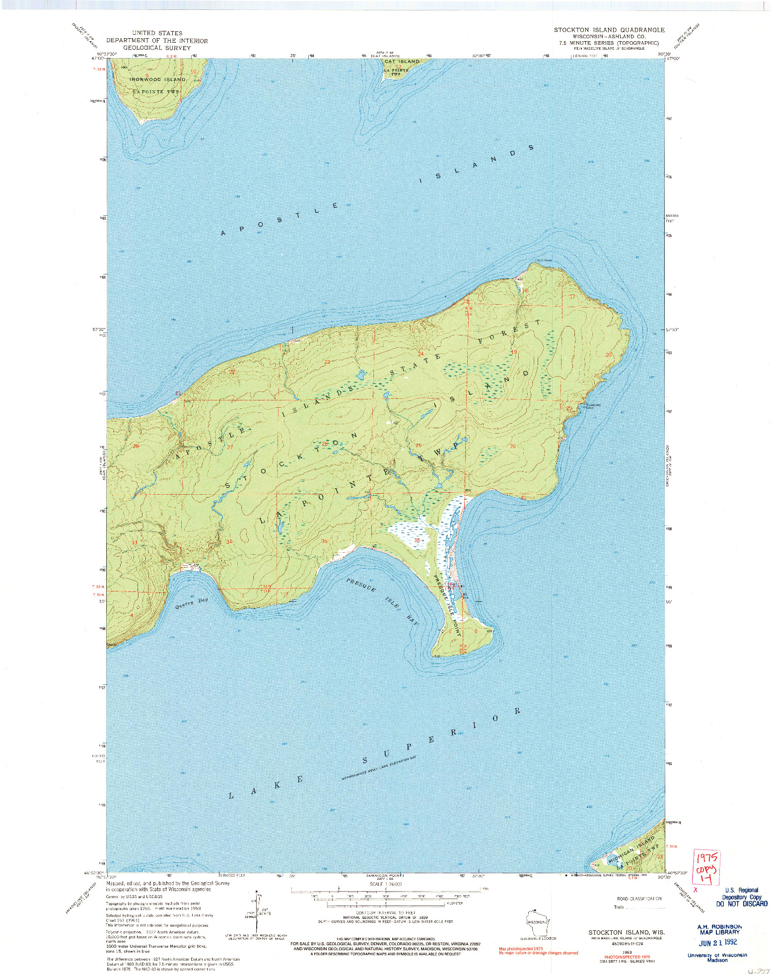 USGS 1:24000-SCALE QUADRANGLE FOR STOCKTON ISLAND, WI 1963