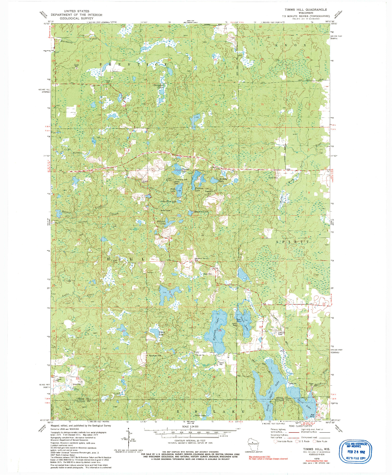USGS 1:24000-SCALE QUADRANGLE FOR TIMMS HILL, WI 1979