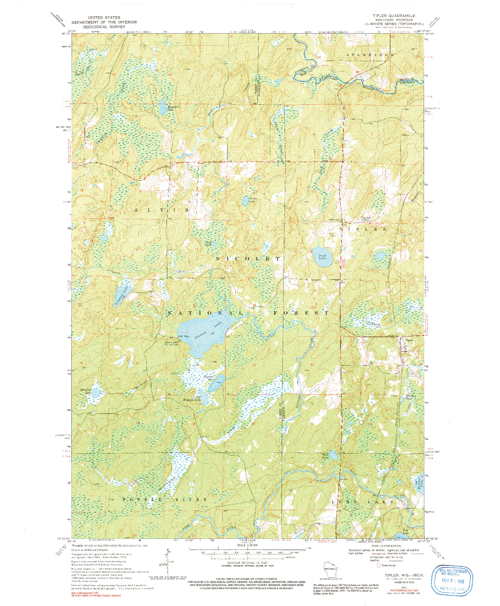 USGS 1:24000-SCALE QUADRANGLE FOR TIPLER, WI 1970