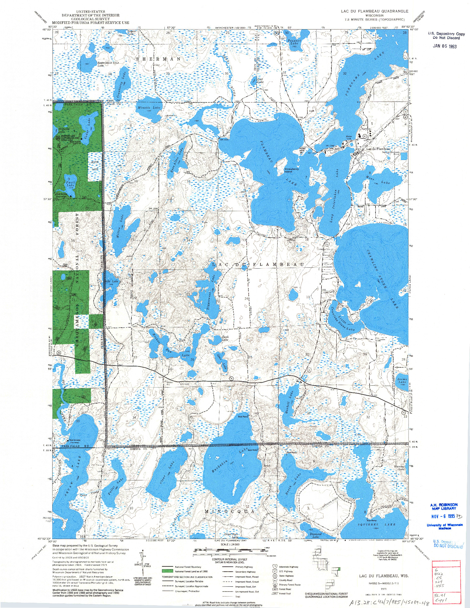 USGS 1:24000-SCALE QUADRANGLE FOR LAC DU FLAMBEAU, WI 1971