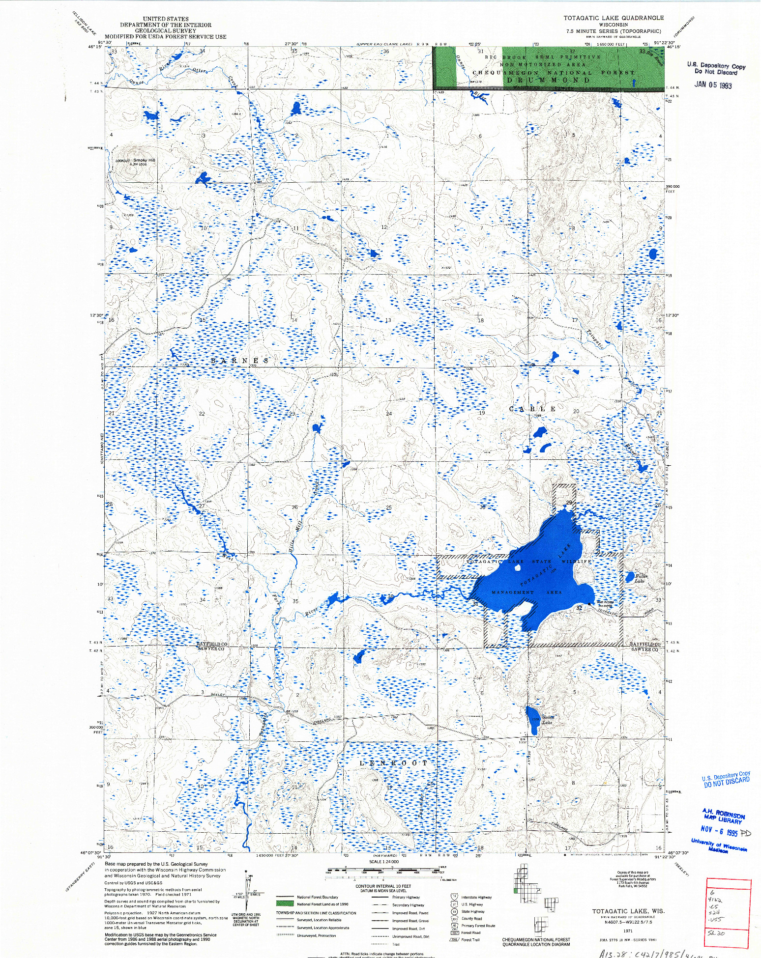 USGS 1:24000-SCALE QUADRANGLE FOR TOTAGATIC LAKE, WI 1971