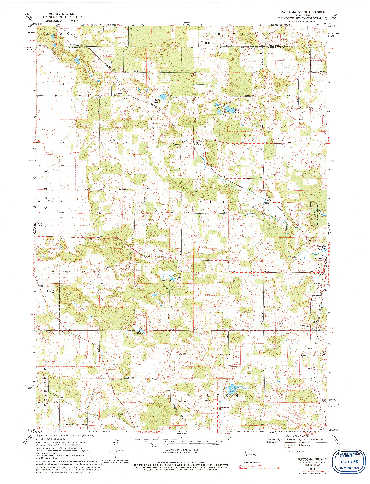 USGS 1:24000-SCALE QUADRANGLE FOR WAUTOMA, WI 1968