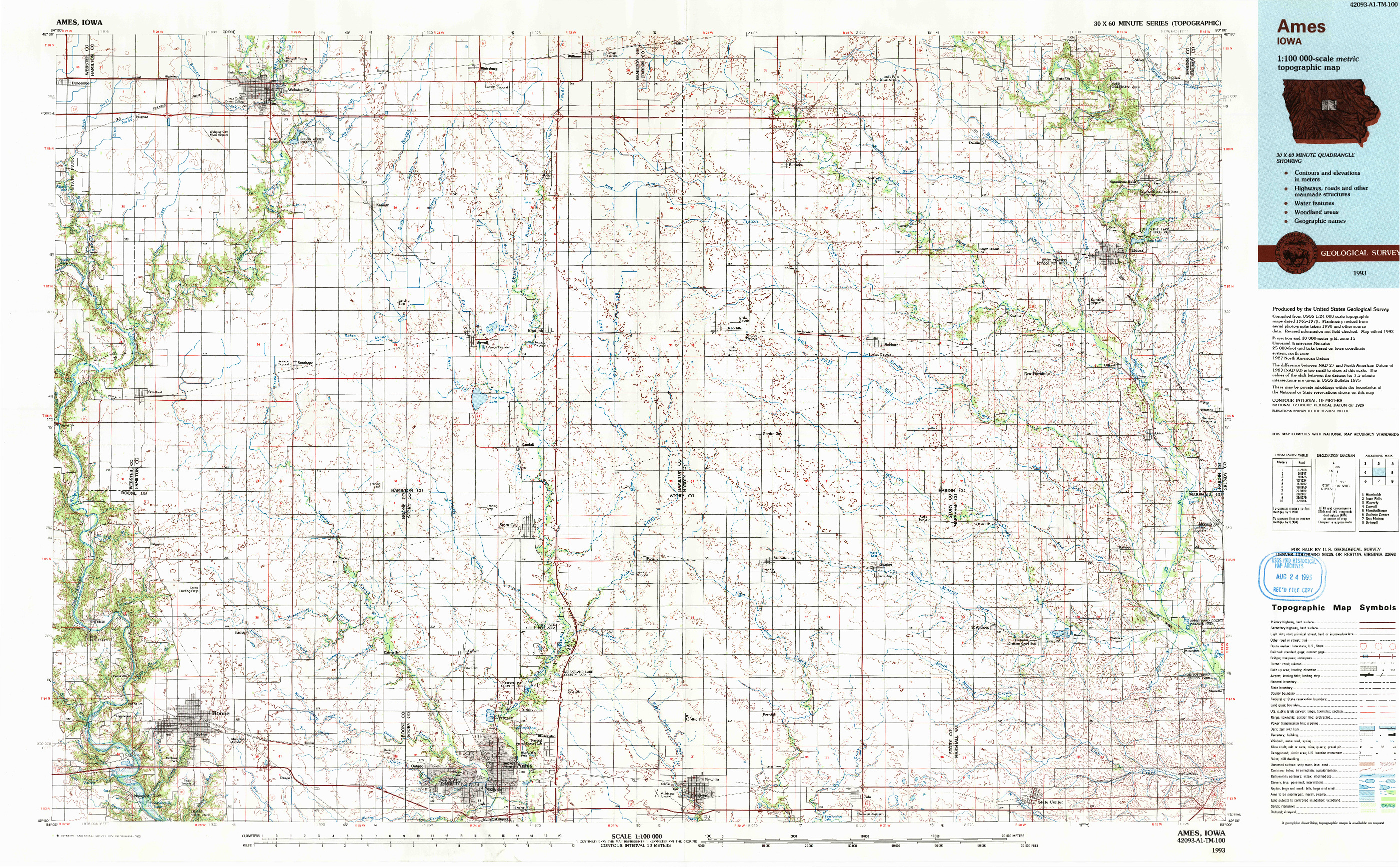 USGS 1:100000-SCALE QUADRANGLE FOR AMES, IA 1993