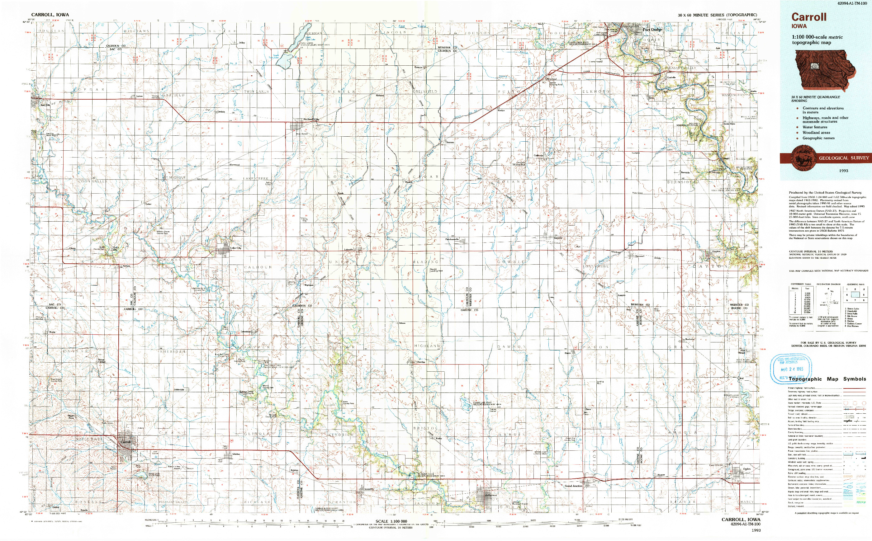 USGS 1:100000-SCALE QUADRANGLE FOR CARROLL, IA 1993