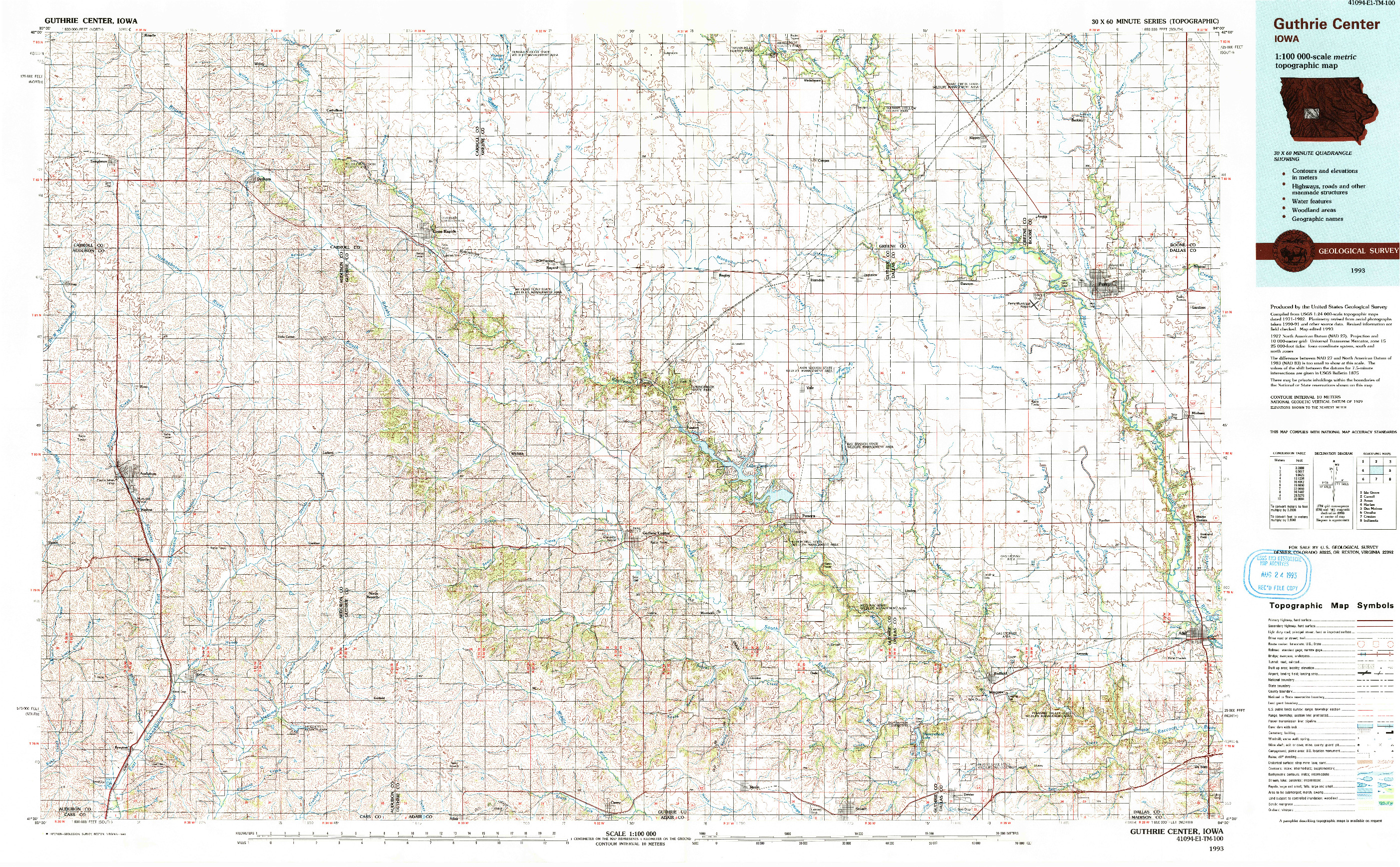 USGS 1:100000-SCALE QUADRANGLE FOR GUTHRIE CENTER, IA 1993