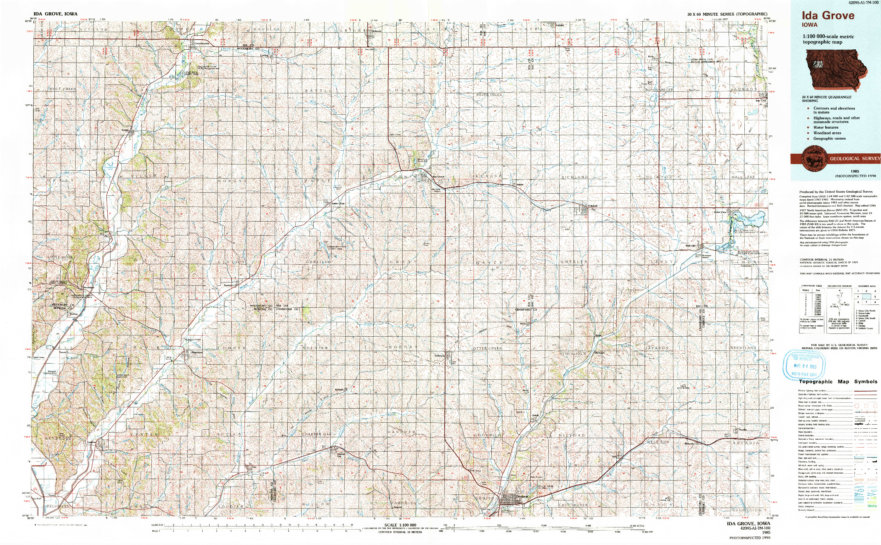 USGS 1:100000-SCALE QUADRANGLE FOR IDA GROVE, IA 1985