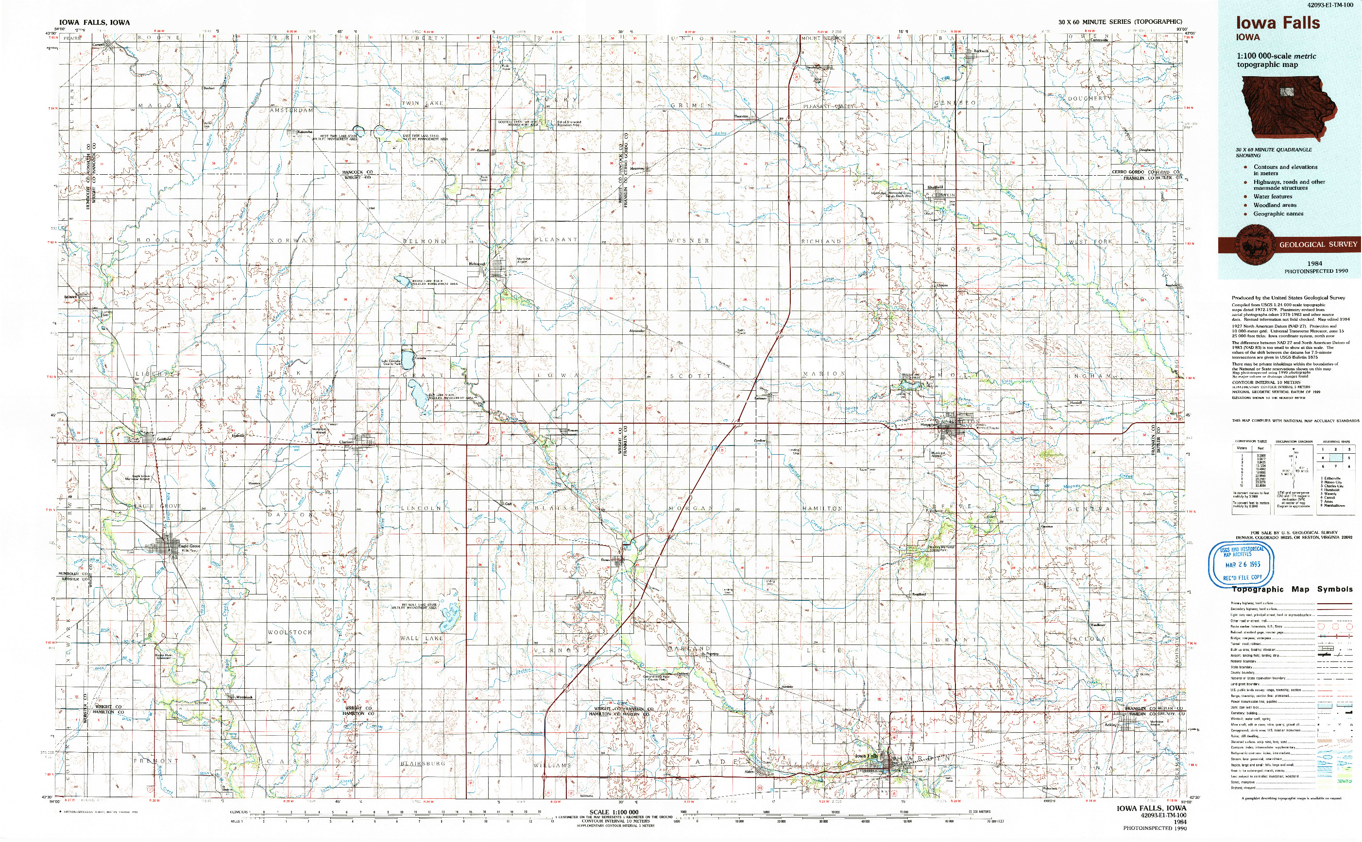 USGS 1:100000-SCALE QUADRANGLE FOR IOWA FALLS, IA 1984