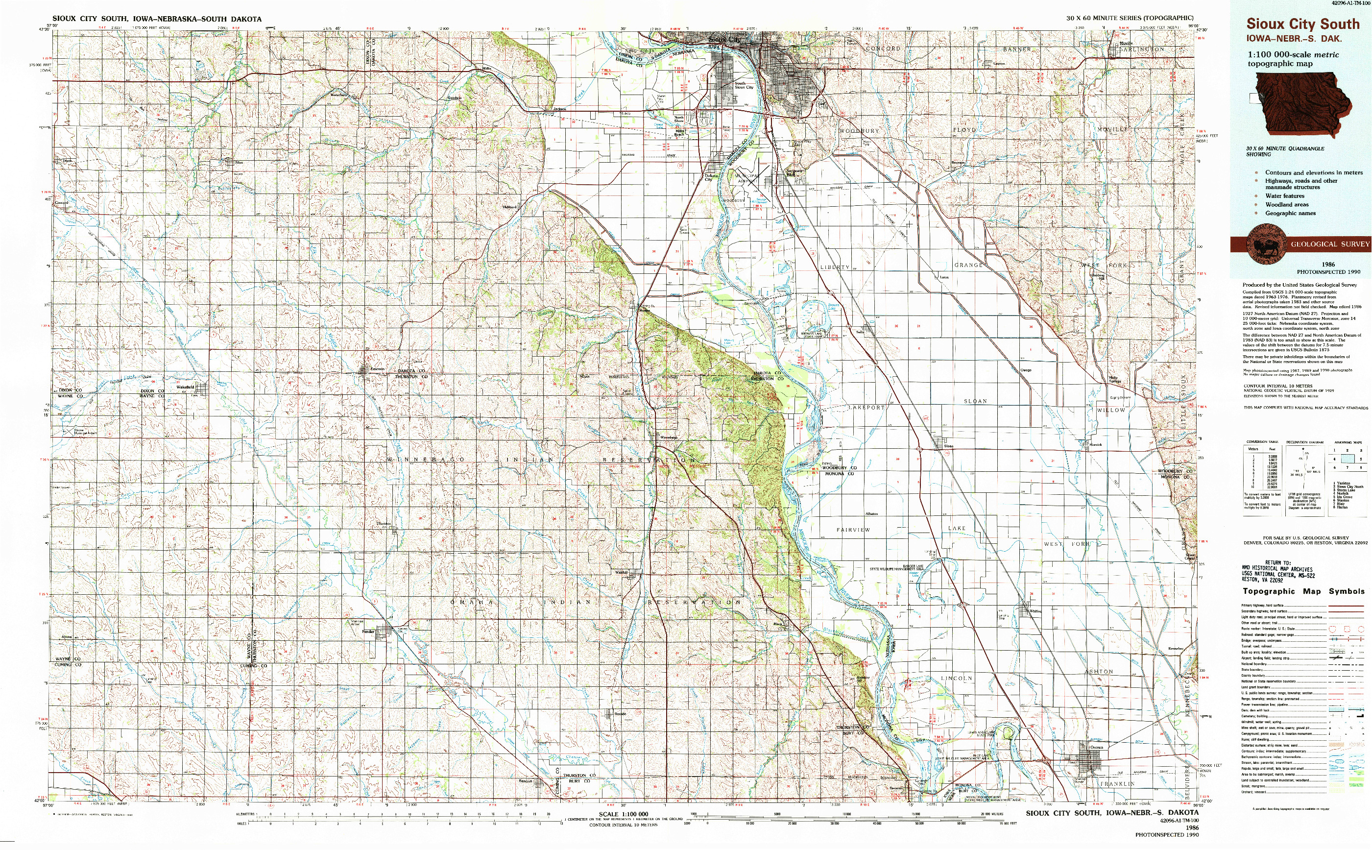USGS 1:100000-SCALE QUADRANGLE FOR SIOUX CITY SOUTH, IA 1986