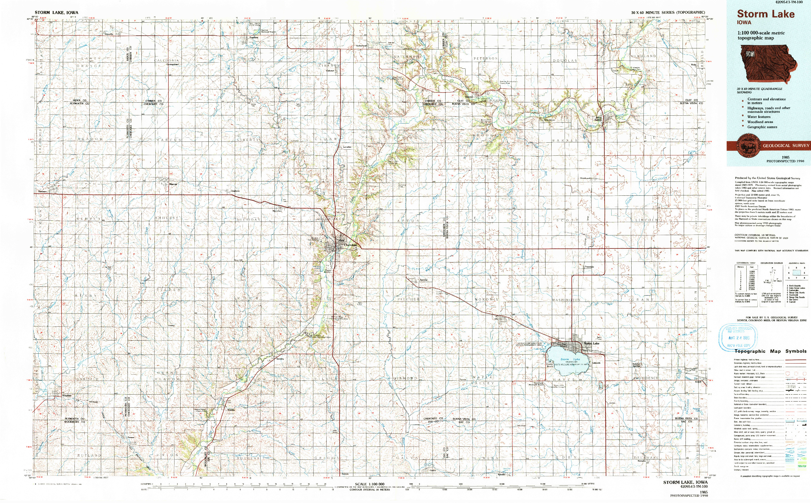 USGS 1:100000-SCALE QUADRANGLE FOR STORM LAKE, IA 1985