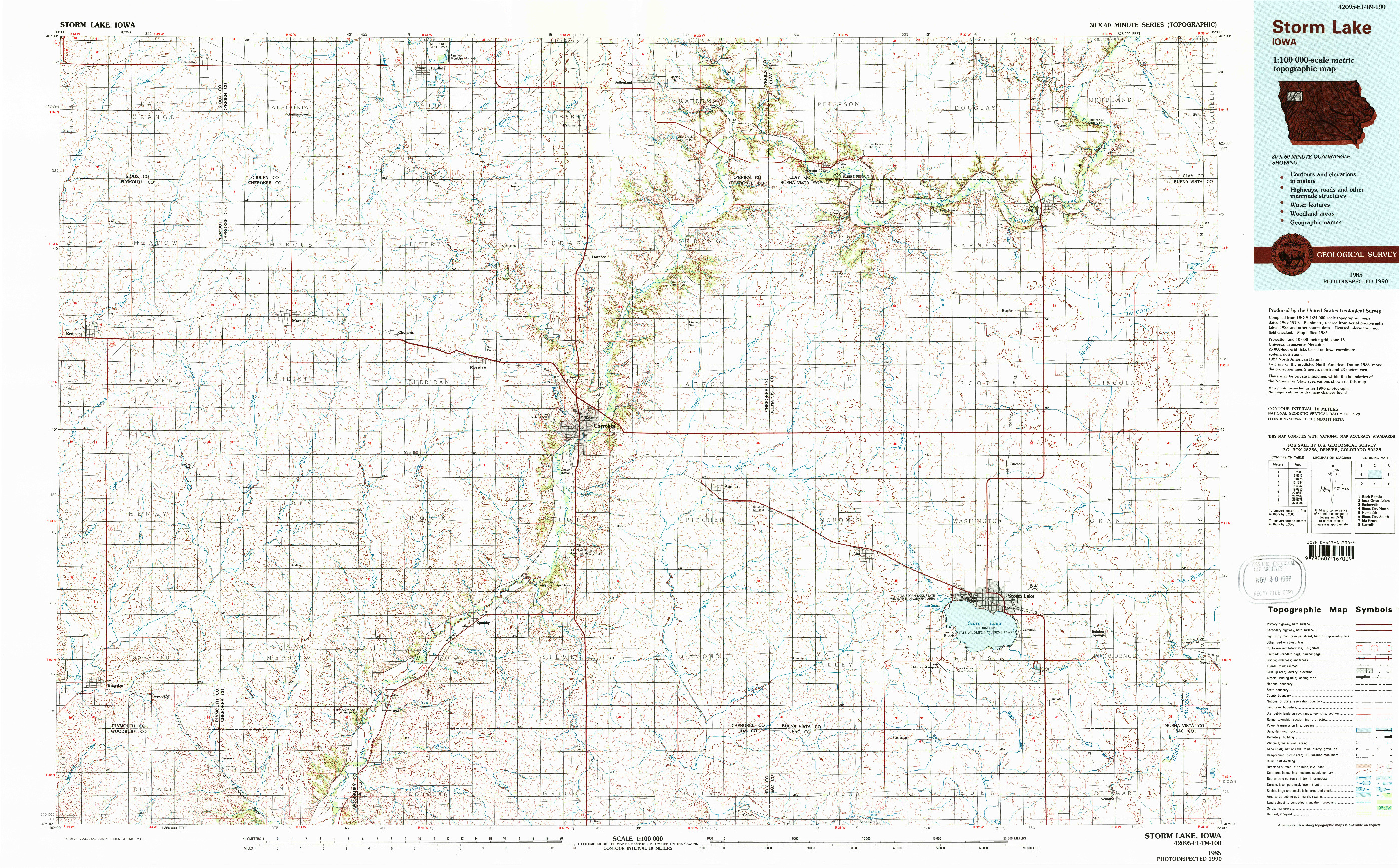 USGS 1:100000-SCALE QUADRANGLE FOR STORM LAKE, IA 1985