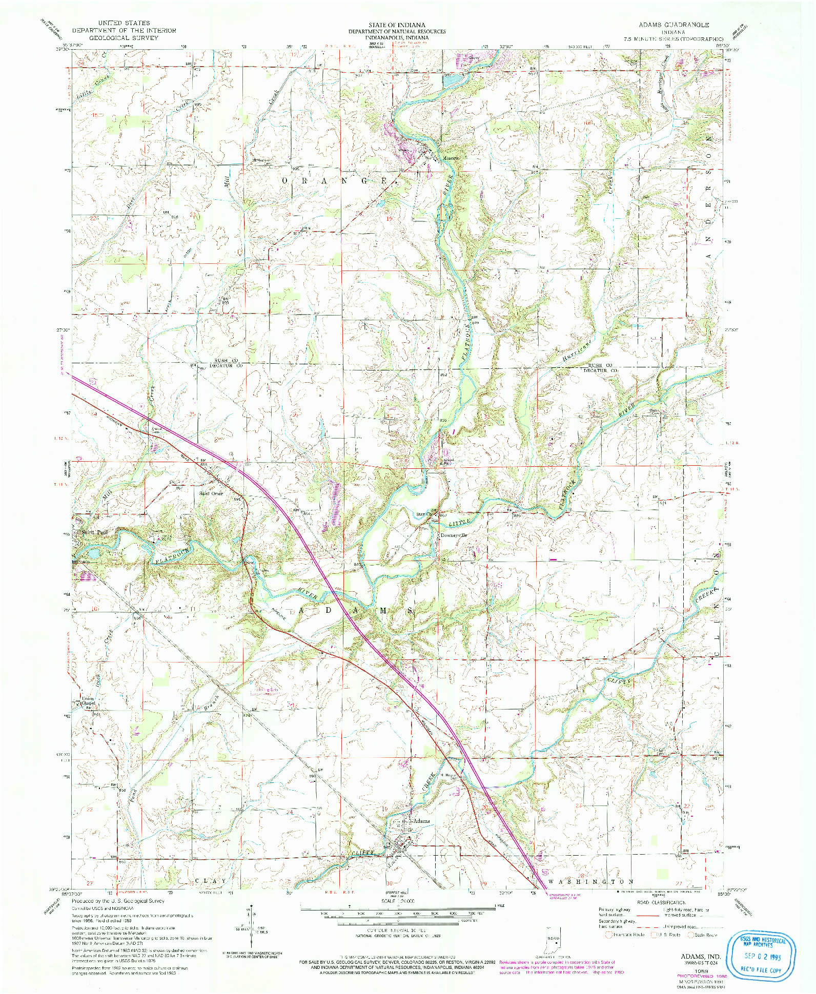 USGS 1:24000-SCALE QUADRANGLE FOR ADAMS, IN 1959