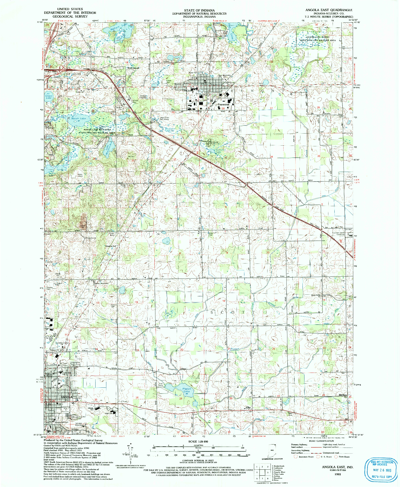 USGS 1:24000-SCALE QUADRANGLE FOR ANGOLA EAST, IN 1993