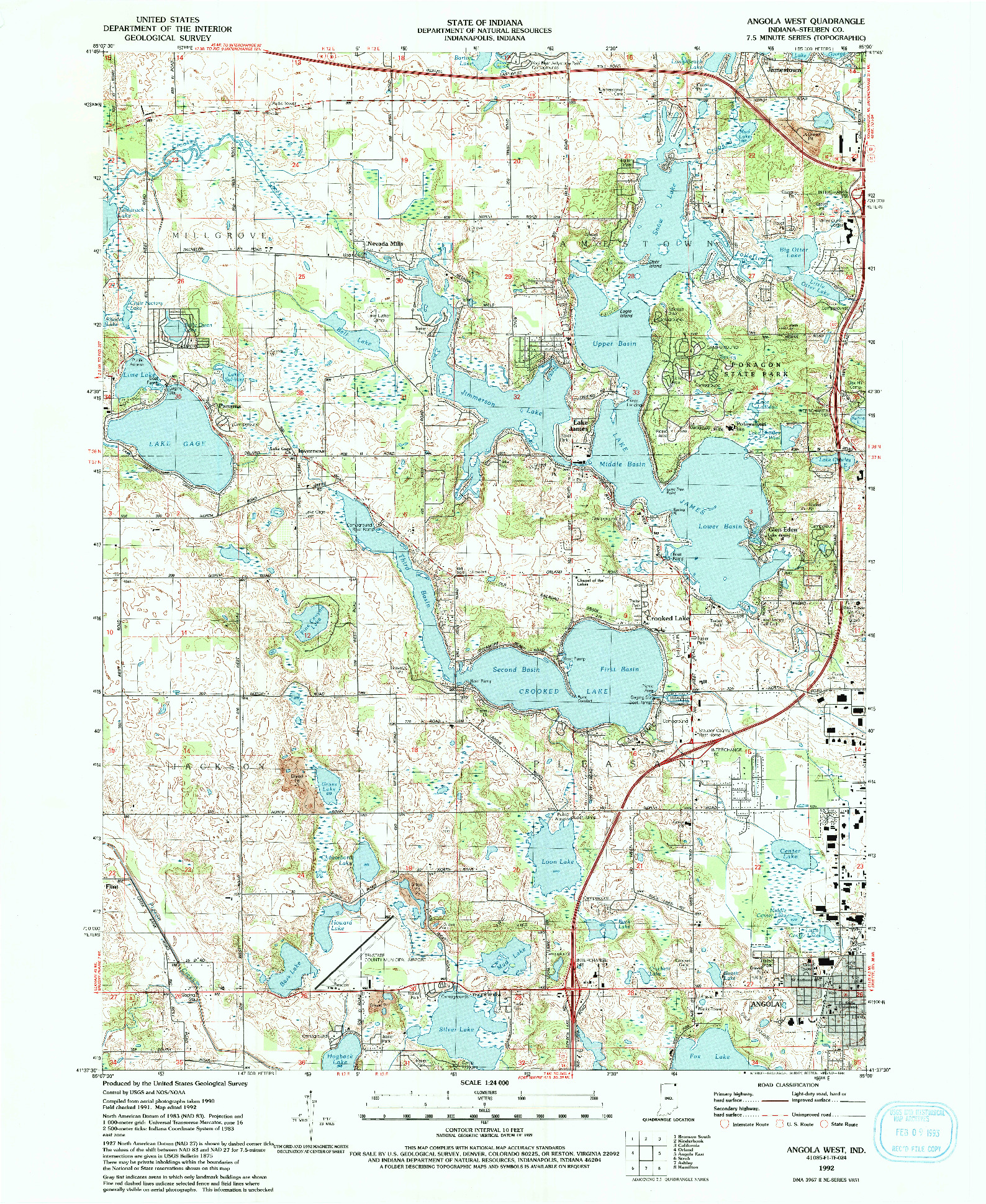 USGS 1:24000-SCALE QUADRANGLE FOR ANGOLA WEST, IN 1992
