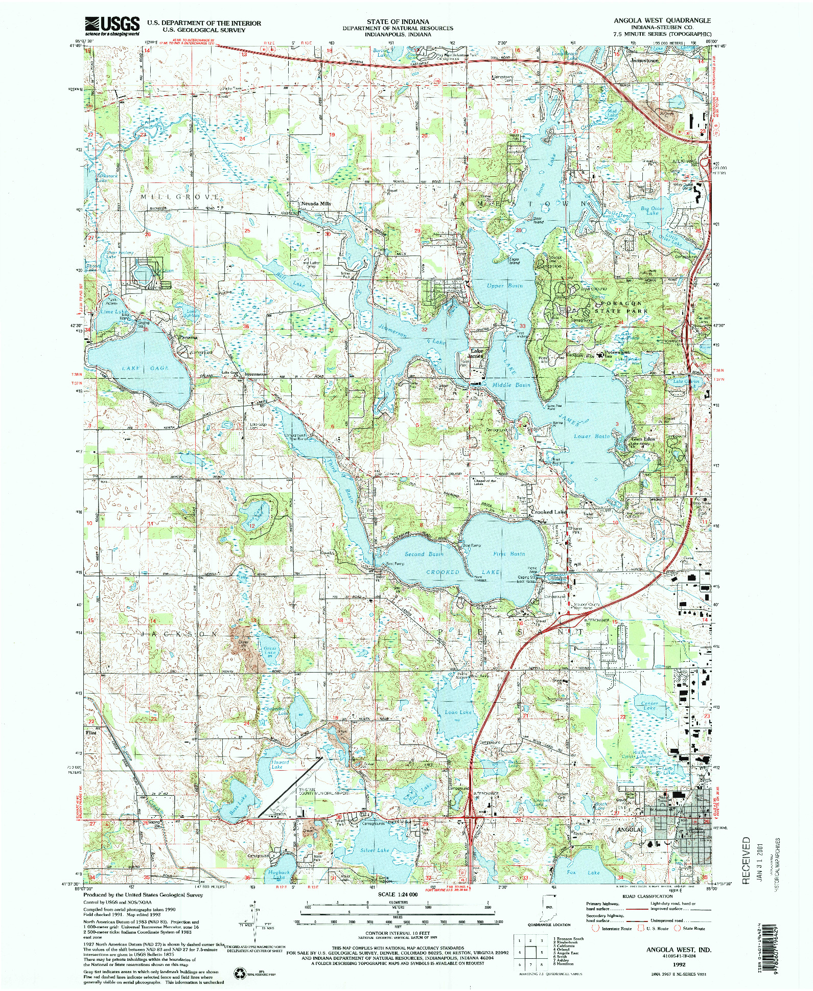 USGS 1:24000-SCALE QUADRANGLE FOR ANGOLA WEST, IN 1992