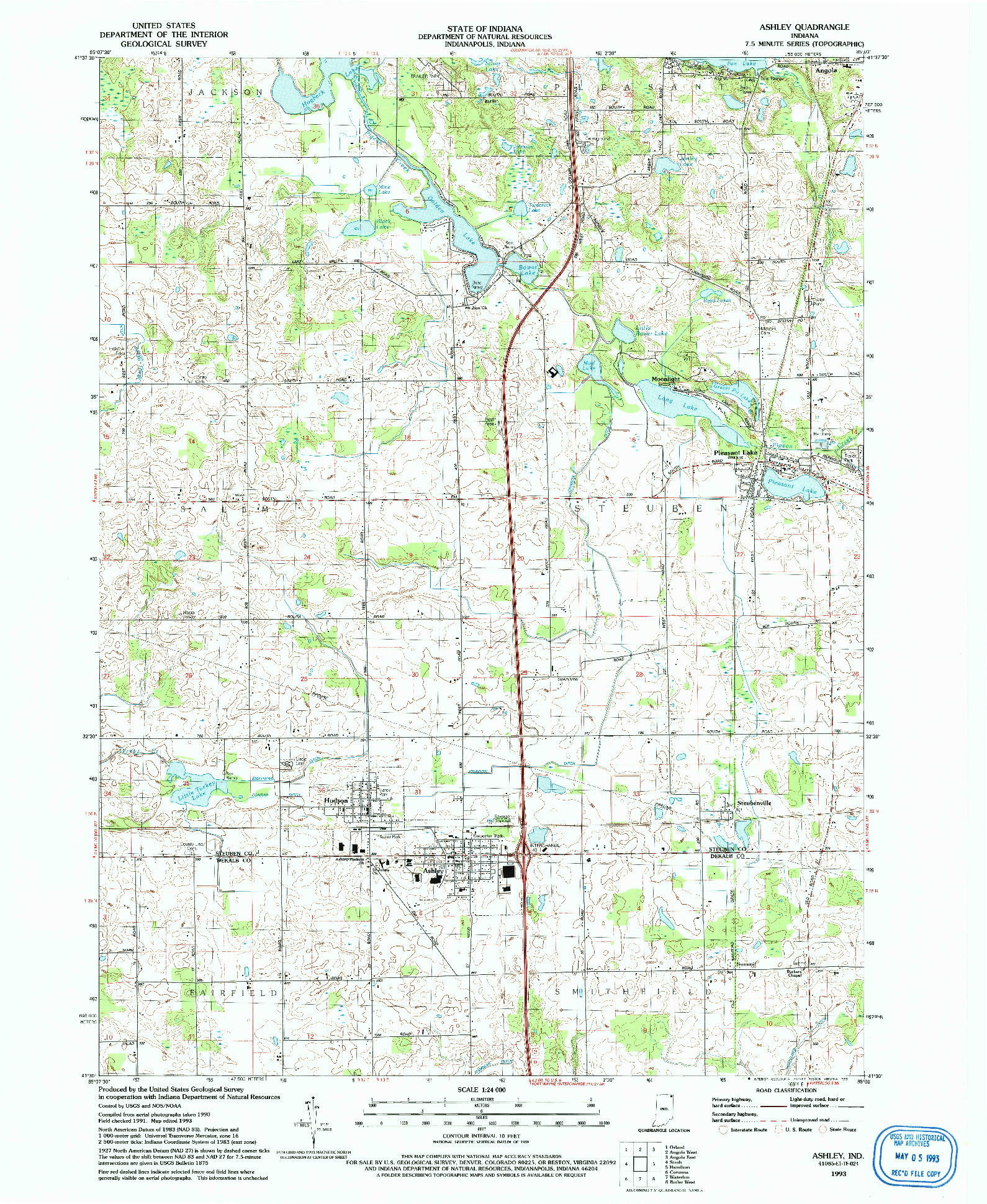USGS 1:24000-SCALE QUADRANGLE FOR ASHLEY, IN 1993