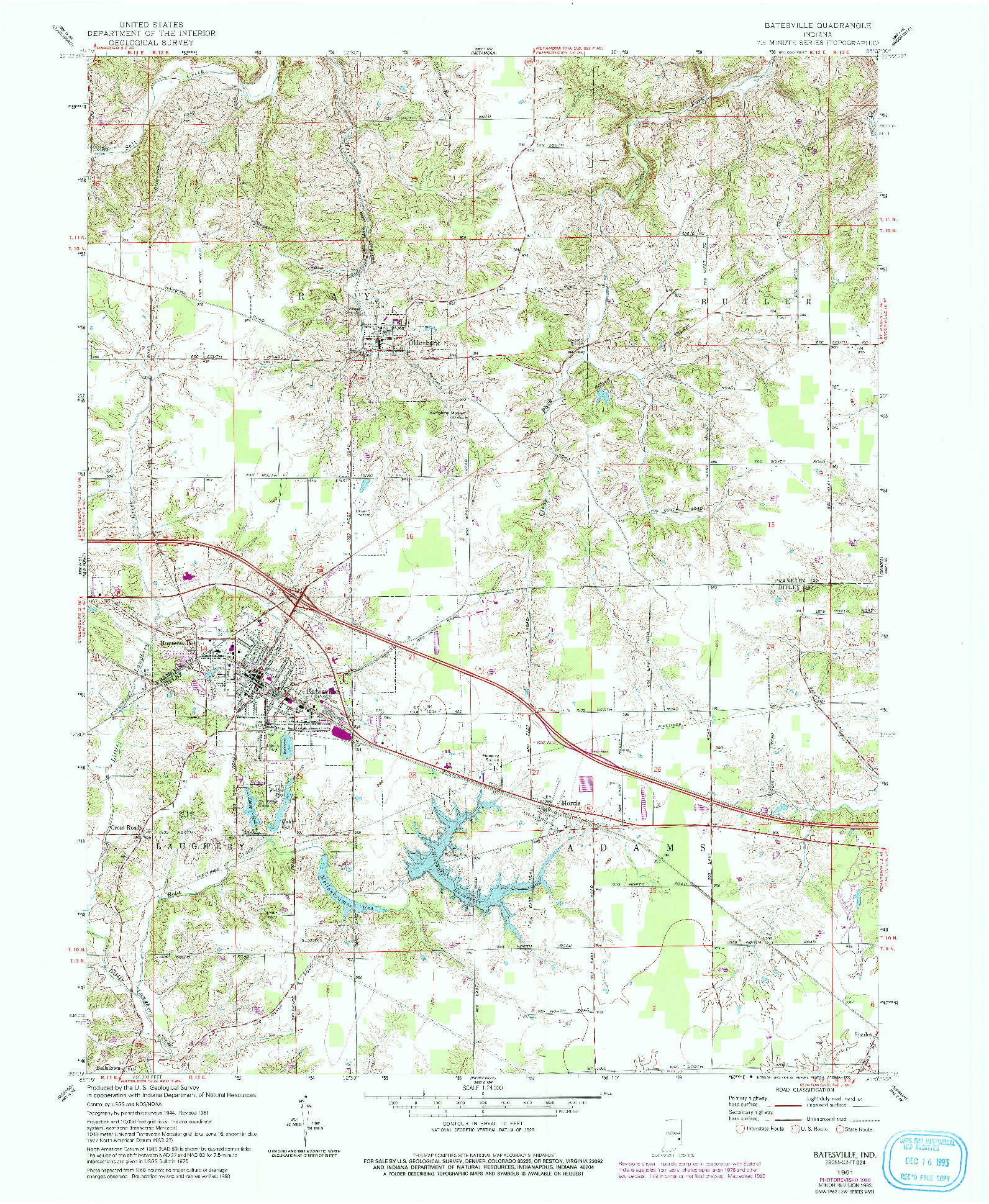 USGS 1:24000-SCALE QUADRANGLE FOR BATESVILLE, IN 1961