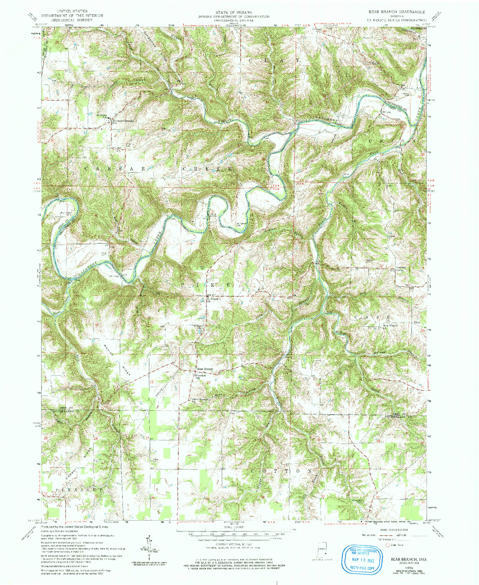 USGS 1:24000-SCALE QUADRANGLE FOR BEAR BRANCH, IN 1959