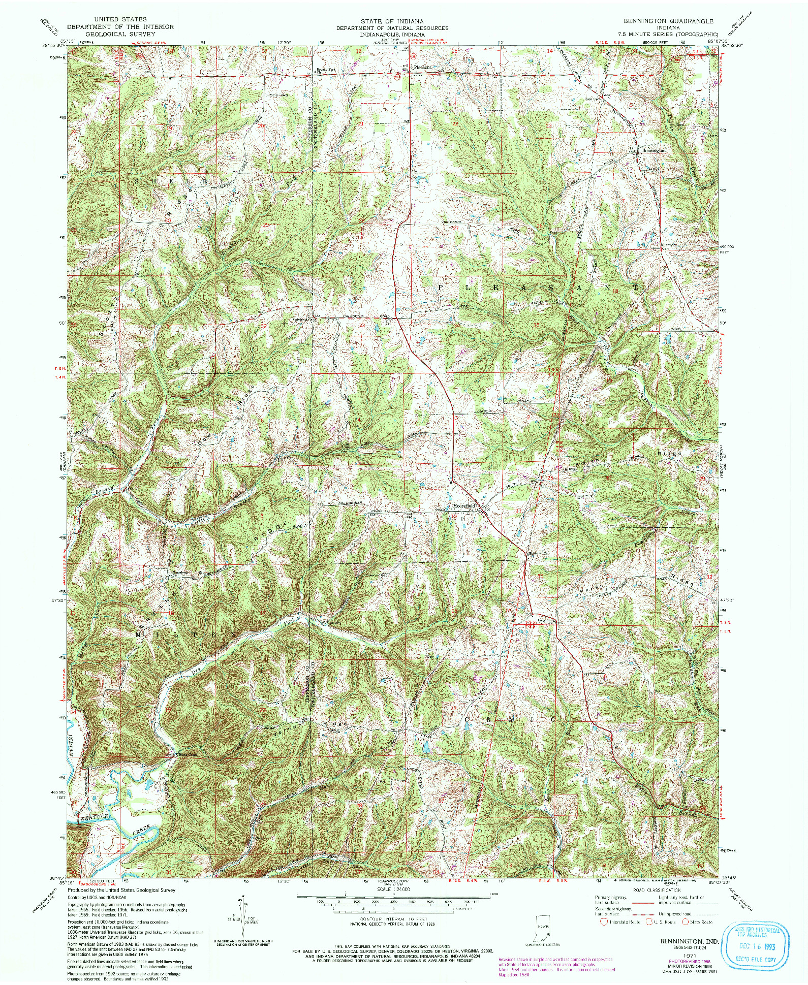 USGS 1:24000-SCALE QUADRANGLE FOR BENNINGTON, IN 1971