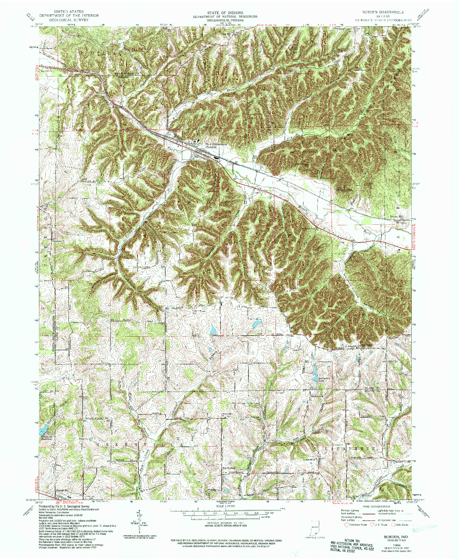 USGS 1:24000-SCALE QUADRANGLE FOR BORDEN, IN 1966