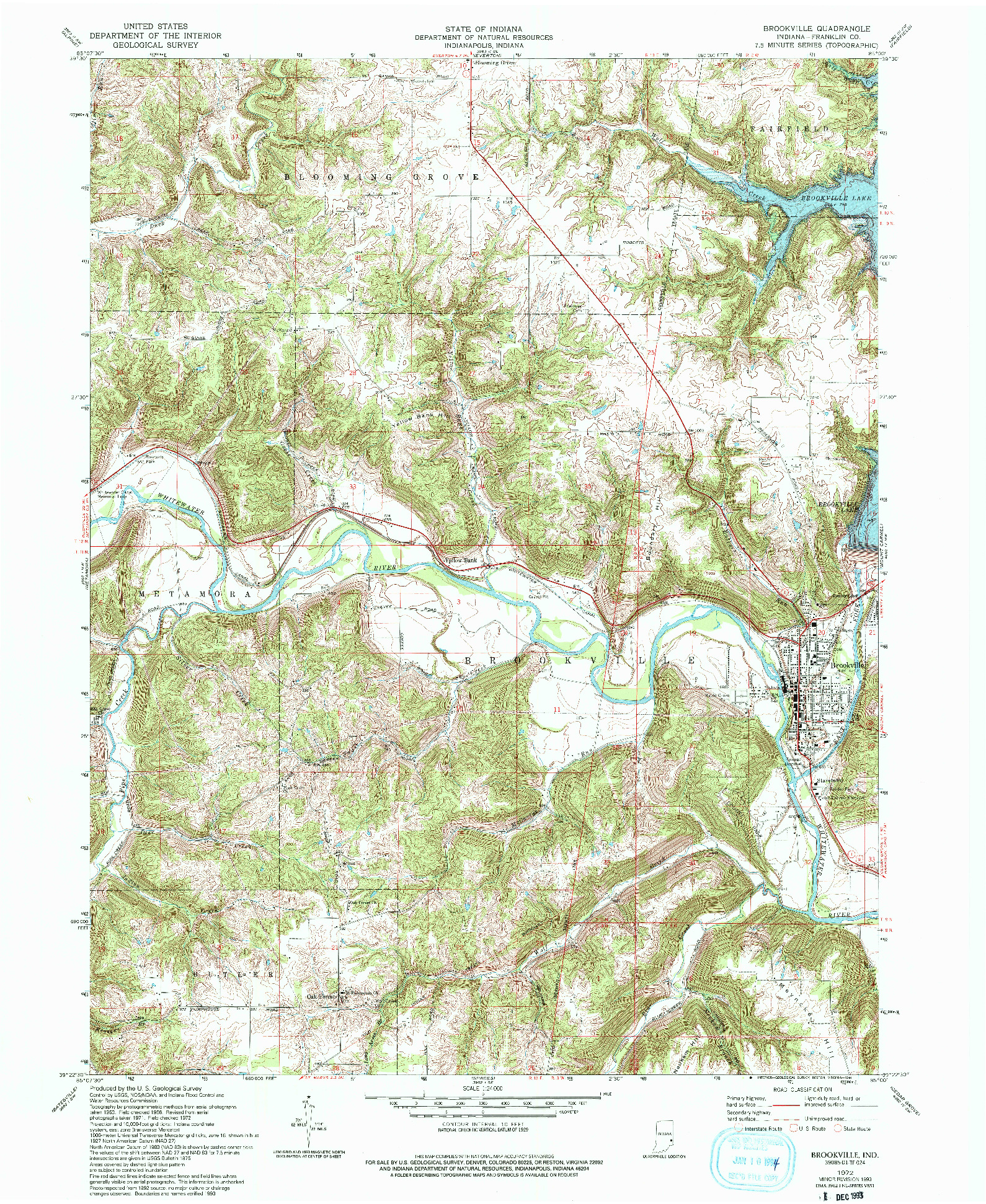 USGS 1:24000-SCALE QUADRANGLE FOR BROOKVILLE, IN 1972