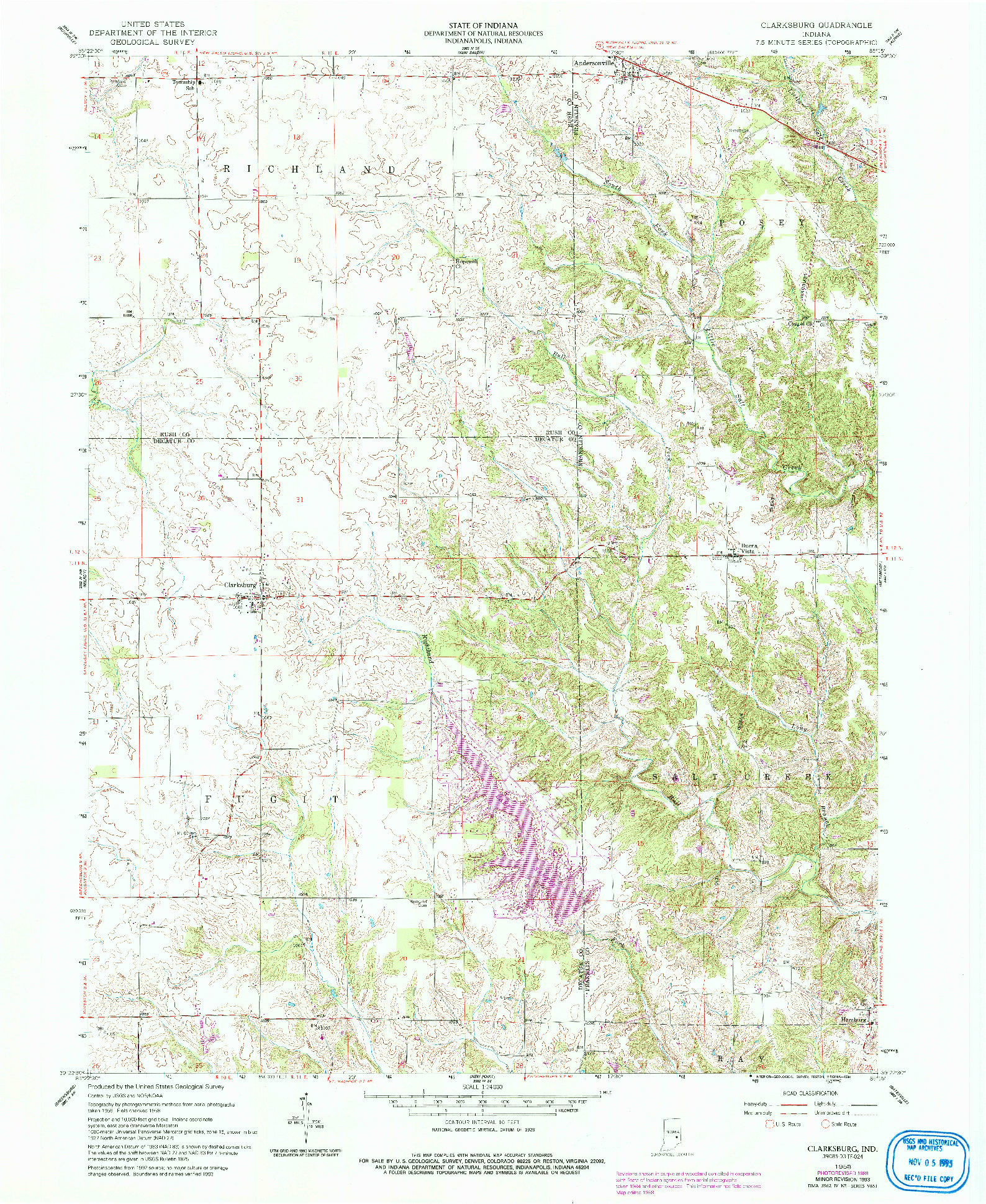 USGS 1:24000-SCALE QUADRANGLE FOR CLARKSBURG, IN 1958