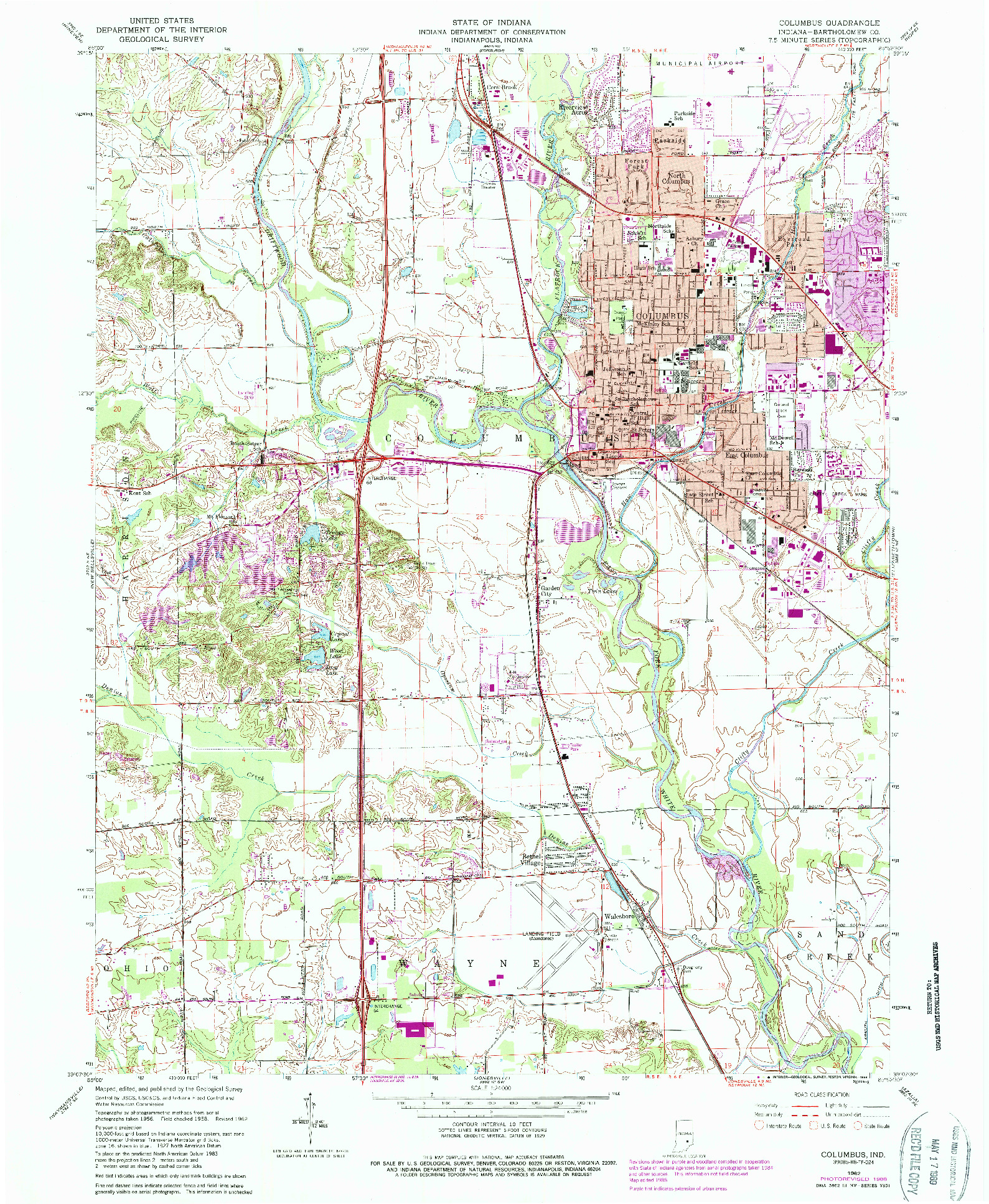 USGS 1:24000-SCALE QUADRANGLE FOR COLUMBUS, IN 1962