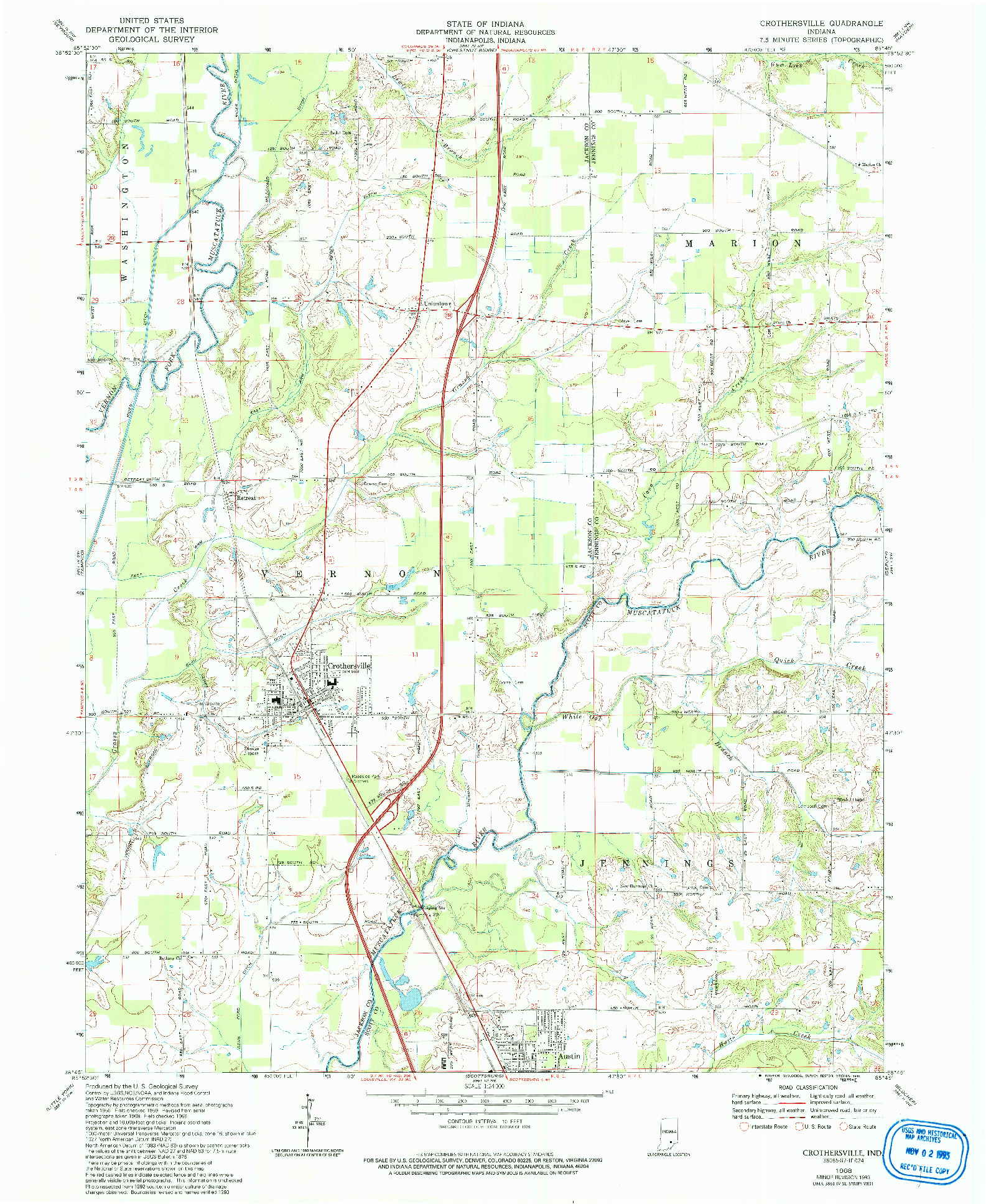 USGS 1:24000-SCALE QUADRANGLE FOR CROTHERSVILLE, IN 1968
