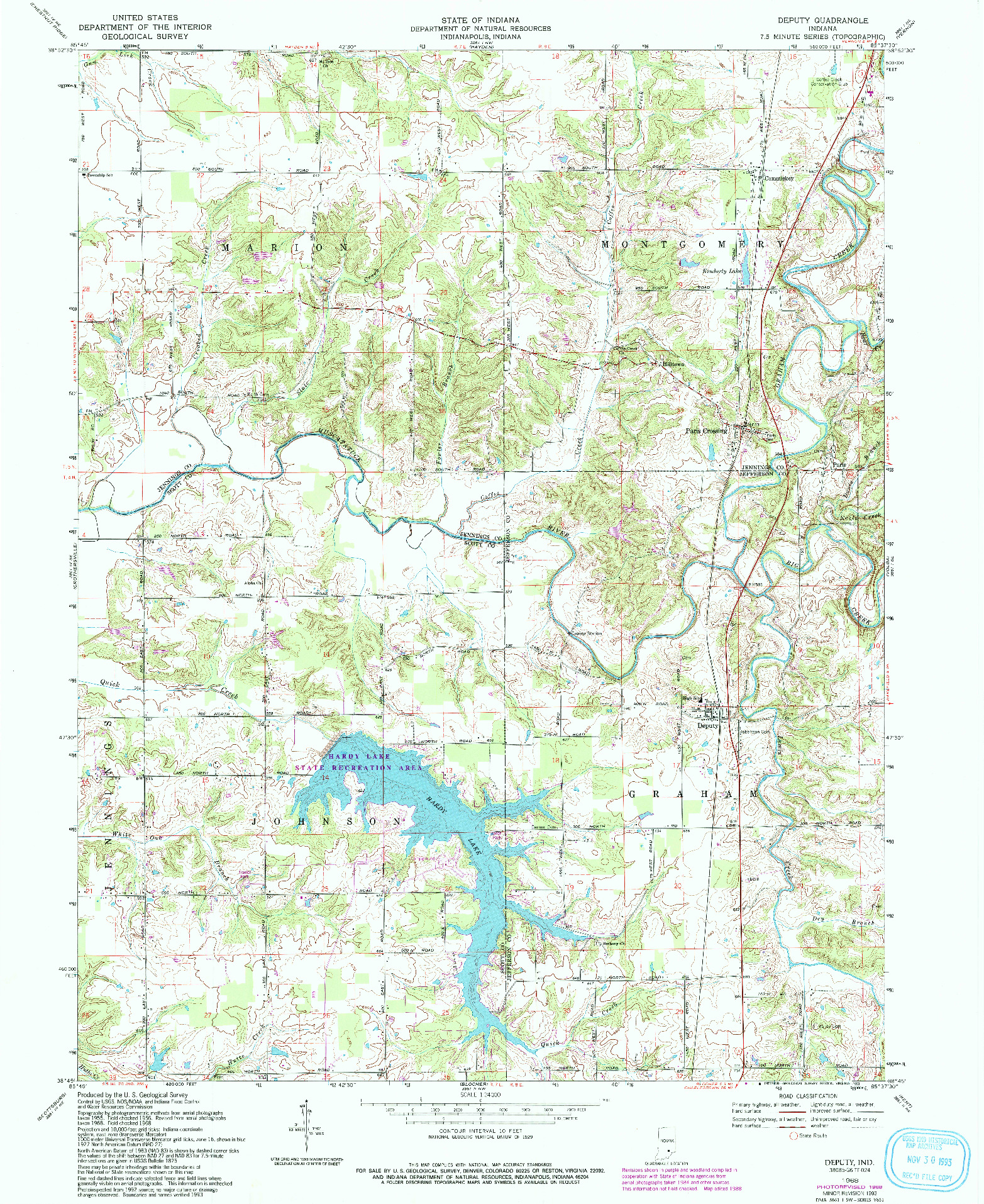 USGS 1:24000-SCALE QUADRANGLE FOR DEPUTY, IN 1968