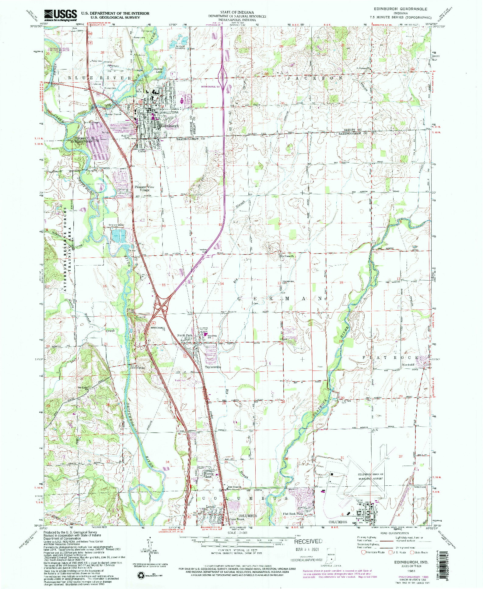 USGS 1:24000-SCALE QUADRANGLE FOR EDINBURGH, IN 1961