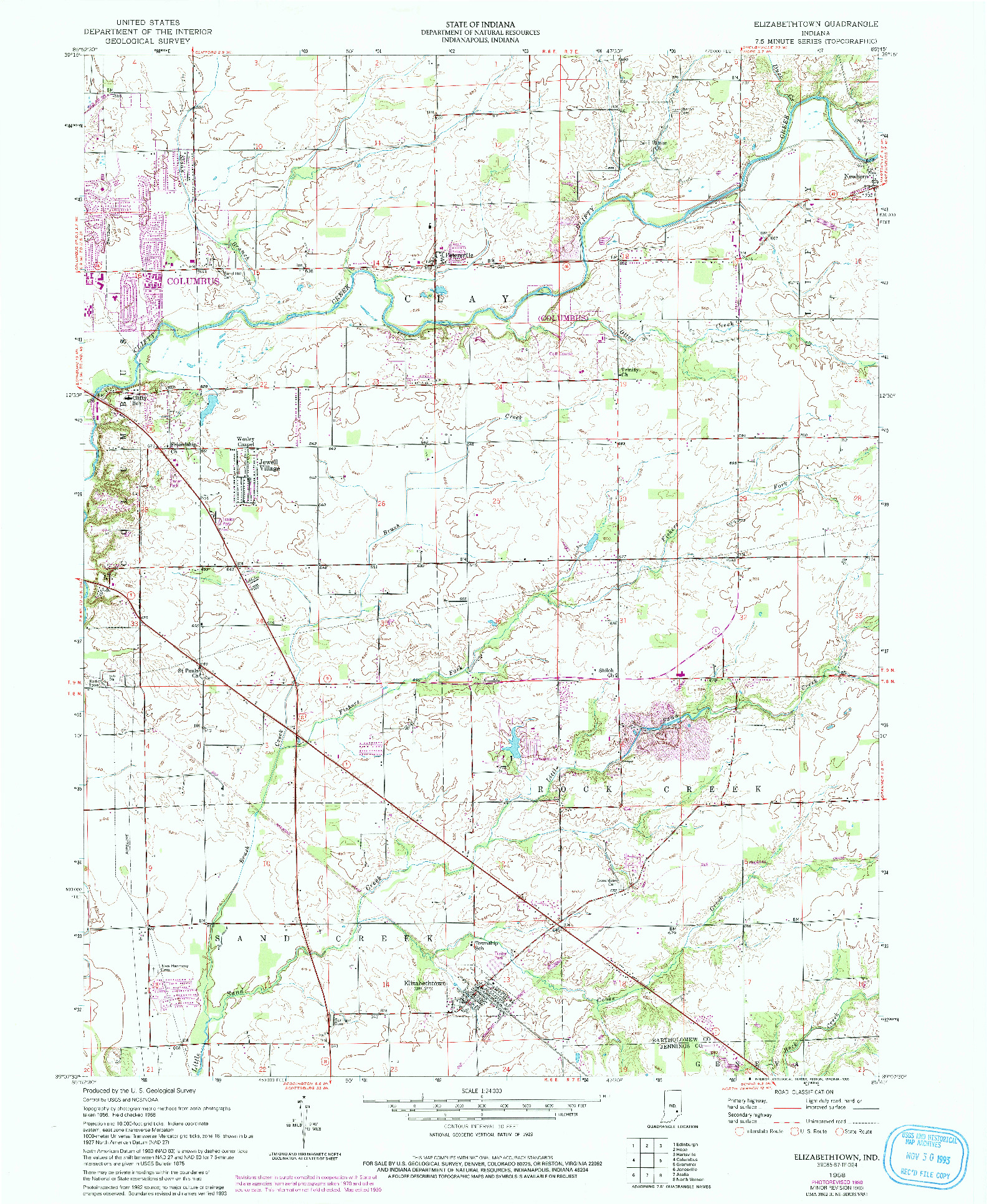 USGS 1:24000-SCALE QUADRANGLE FOR ELIZABETHTOWN, IN 1958