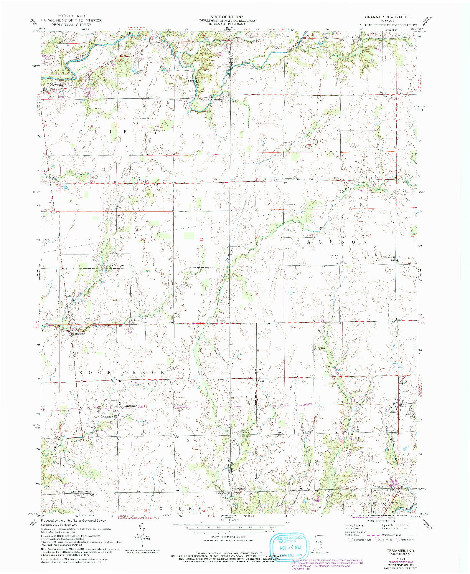 USGS 1:24000-SCALE QUADRANGLE FOR GRAMMER, IN 1958