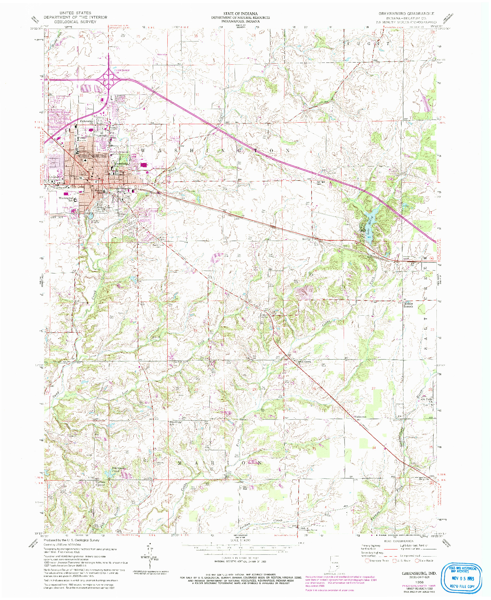 USGS 1:24000-SCALE QUADRANGLE FOR GREENSBURG, IN 1958