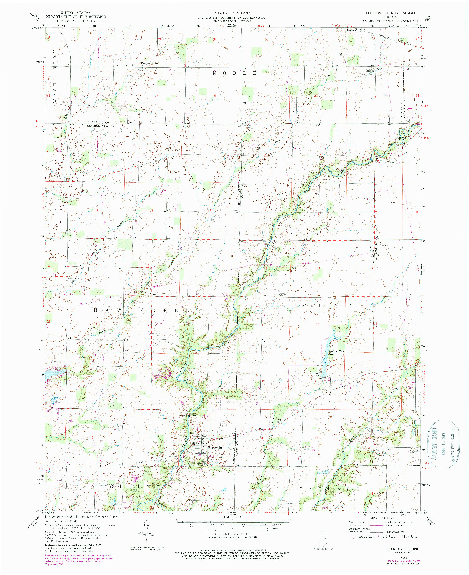 USGS 1:24000-SCALE QUADRANGLE FOR HARTSVILLE, IN 1958