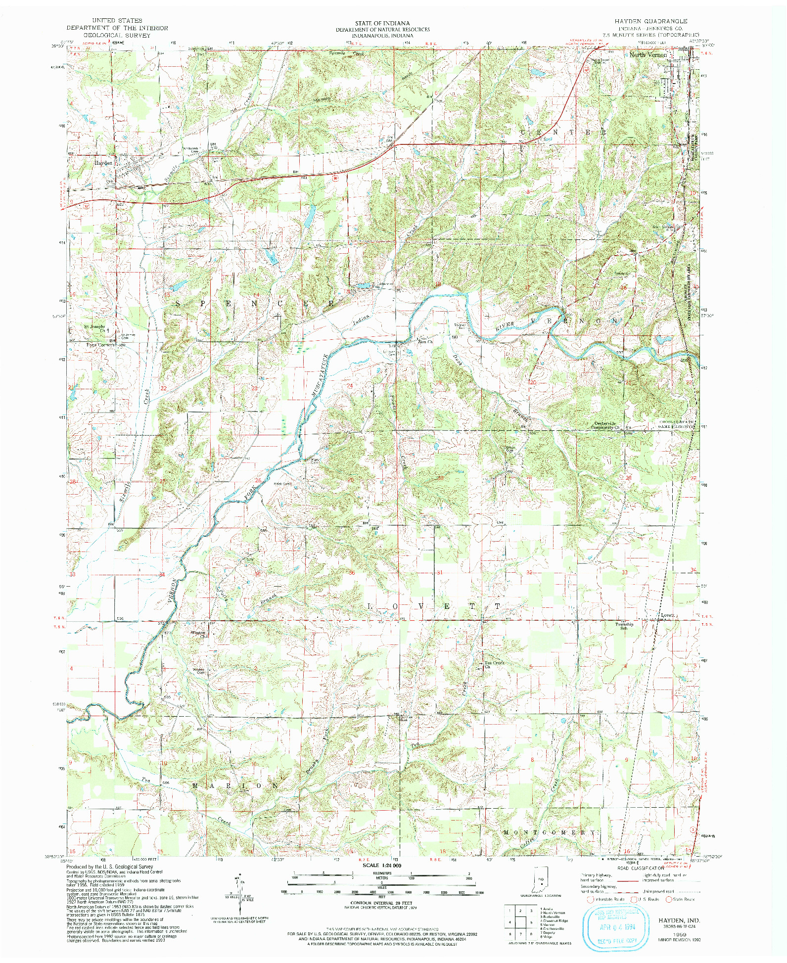 USGS 1:24000-SCALE QUADRANGLE FOR HAYDEN, IN 1959