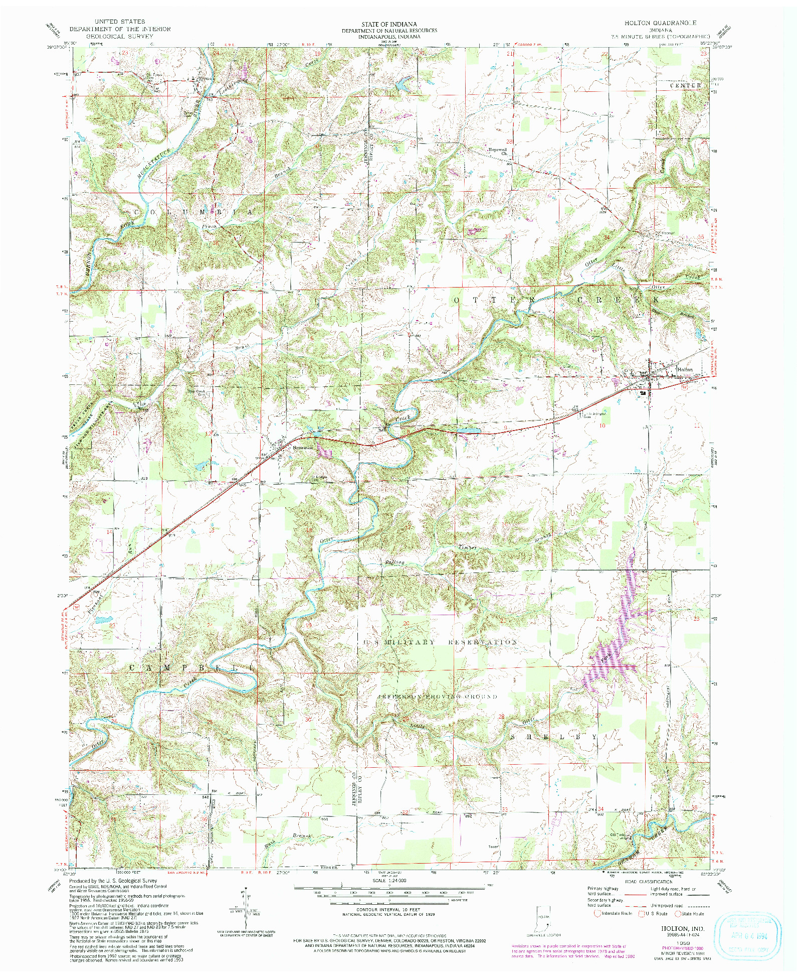 USGS 1:24000-SCALE QUADRANGLE FOR HOLTON, IN 1959