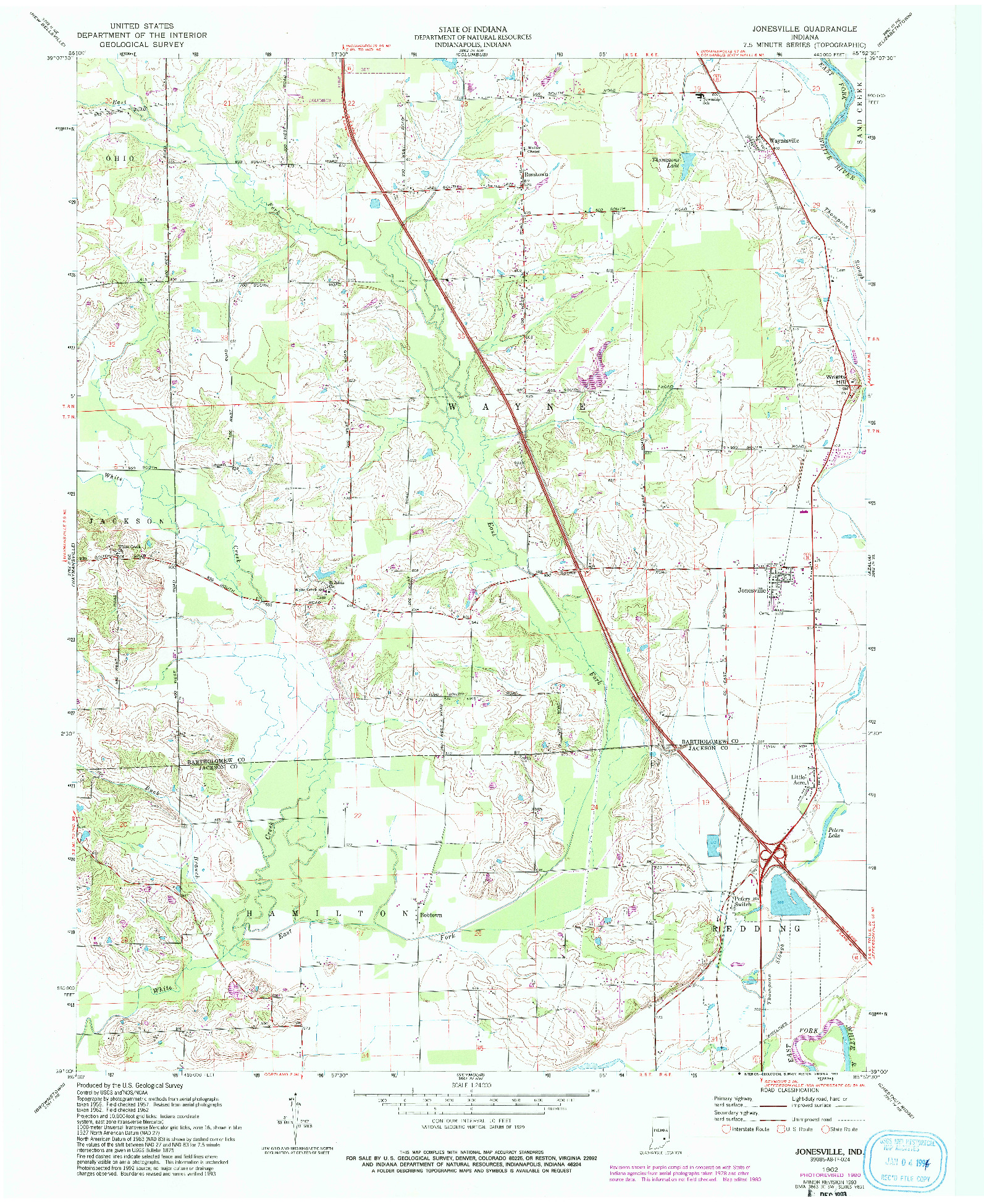 USGS 1:24000-SCALE QUADRANGLE FOR JONESVILLE, IN 1962