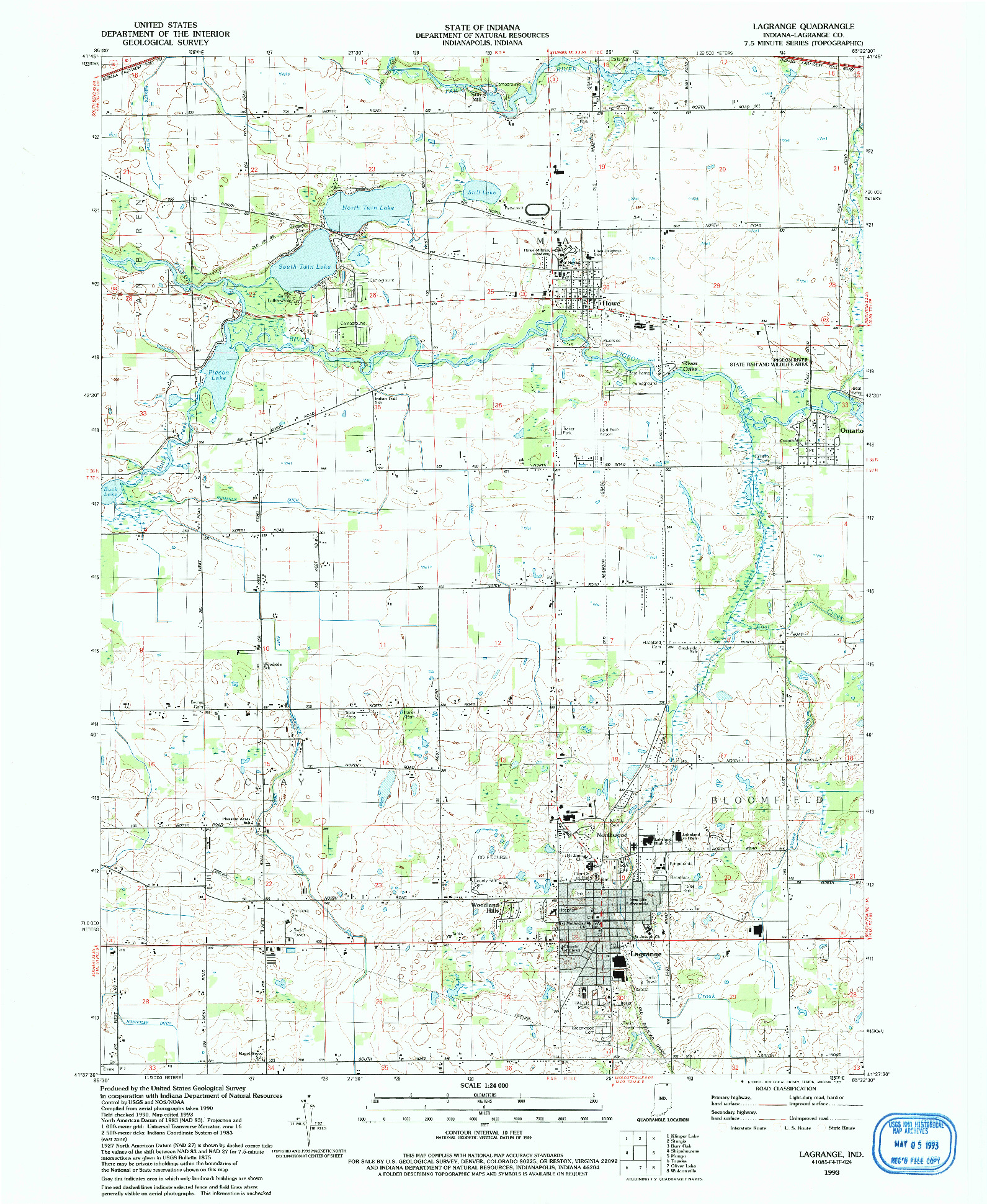 USGS 1:24000-SCALE QUADRANGLE FOR LAGRANGE, IN 1993