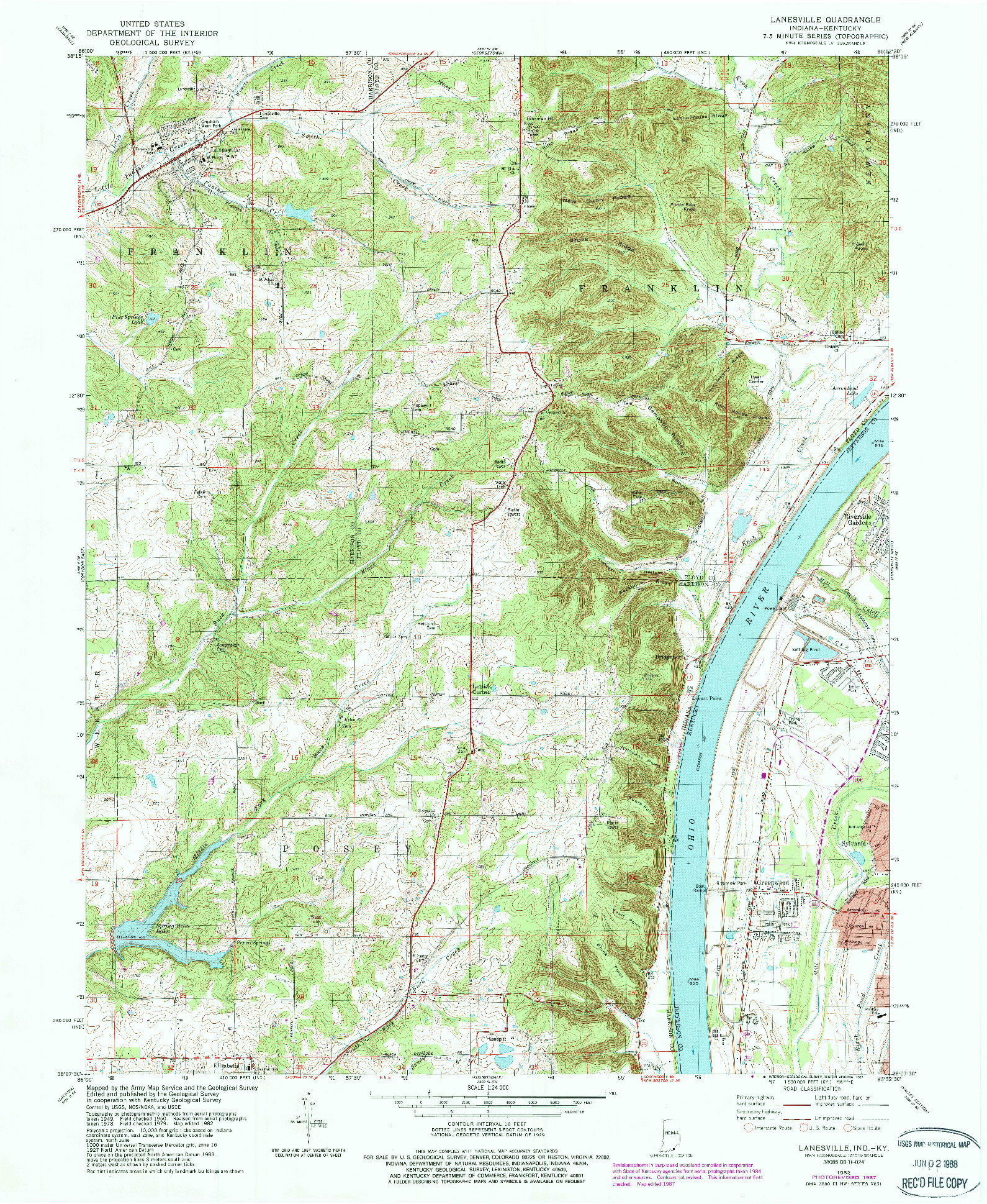 USGS 1:24000-SCALE QUADRANGLE FOR LANESVILLE, IN 1985