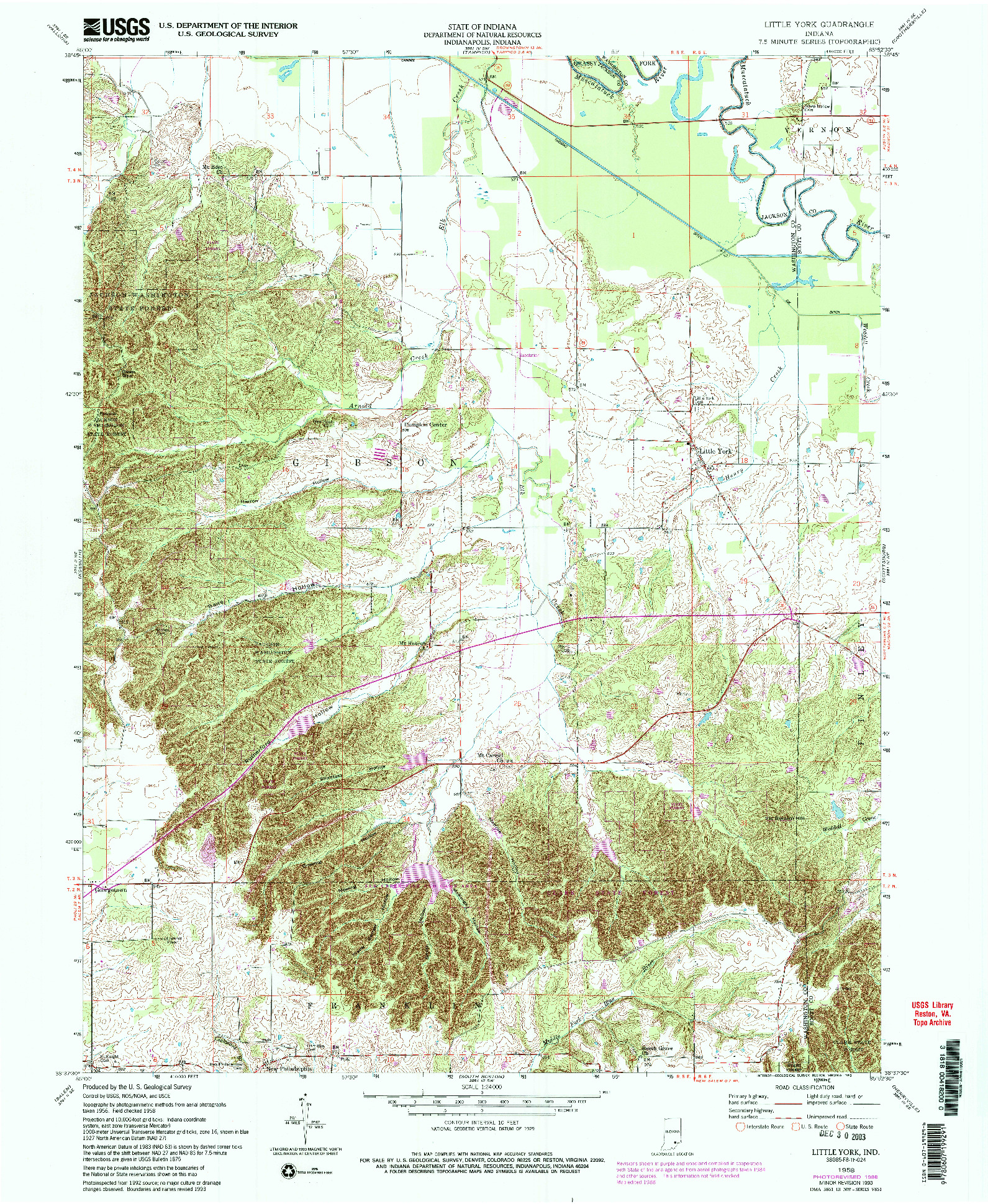 USGS 1:24000-SCALE QUADRANGLE FOR LITTLE YORK, IN 1958