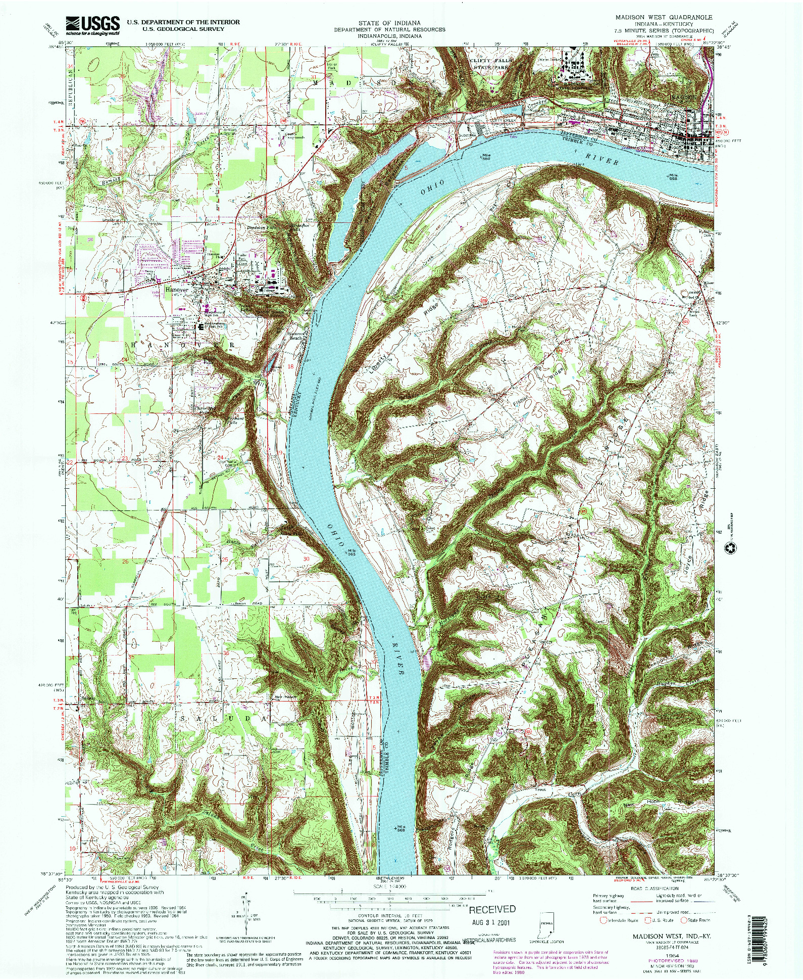 USGS 1:24000-SCALE QUADRANGLE FOR MADISON WEST, IN 1964