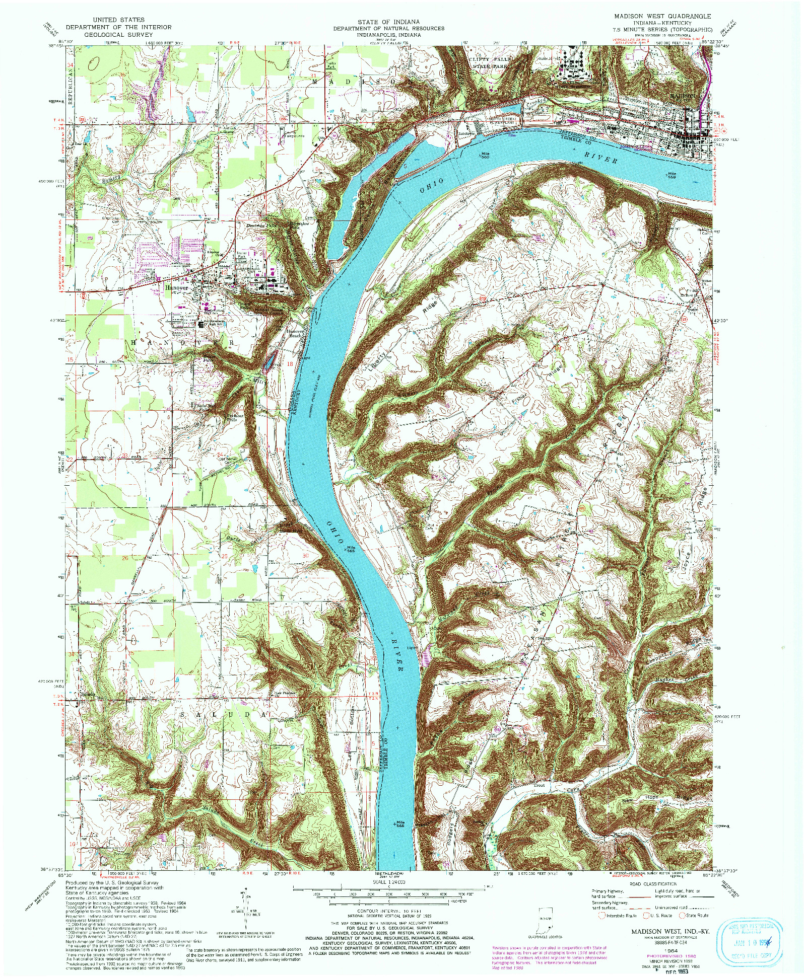 USGS 1:24000-SCALE QUADRANGLE FOR MADISON WEST, IN 1964