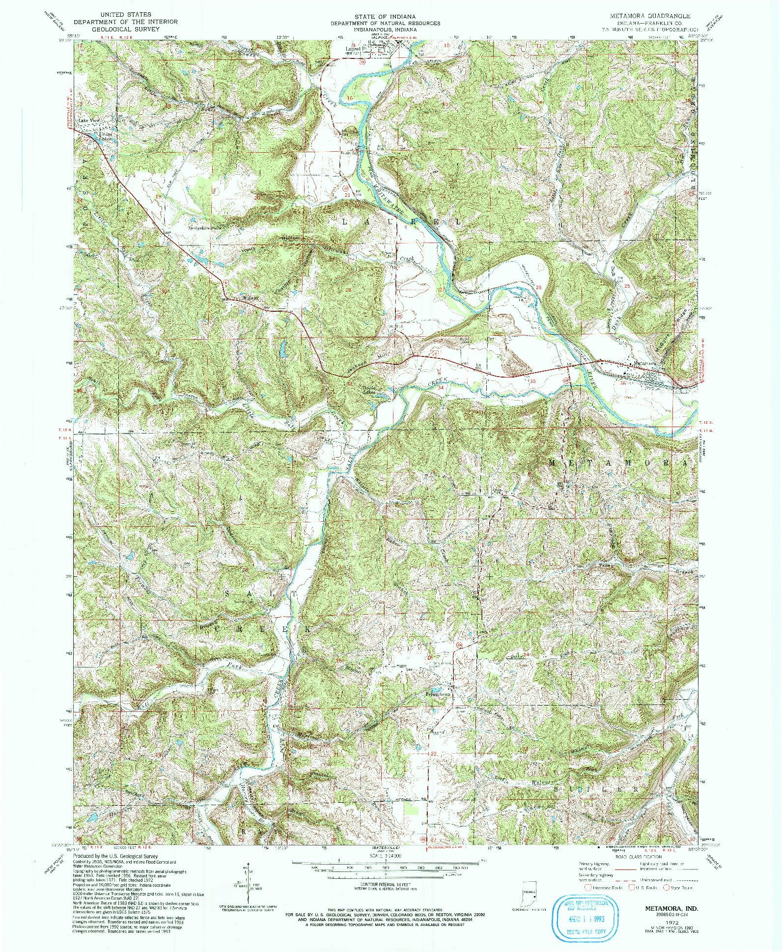 USGS 1:24000-SCALE QUADRANGLE FOR METAMORA, IN 1972