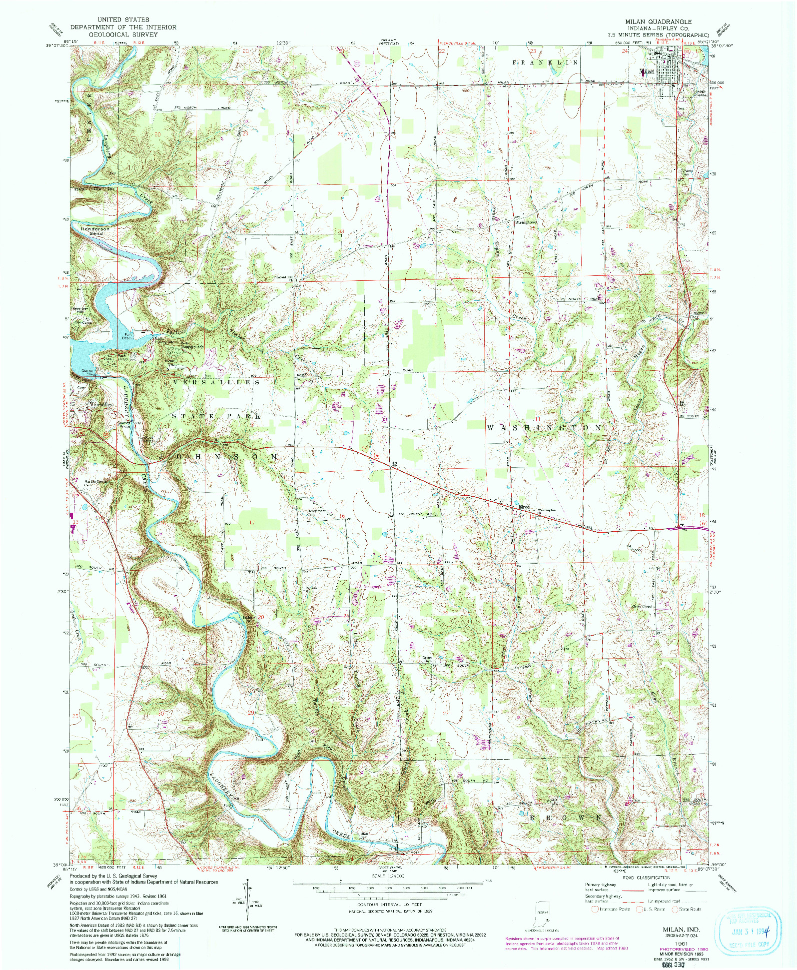 USGS 1:24000-SCALE QUADRANGLE FOR MILAN, IN 1961