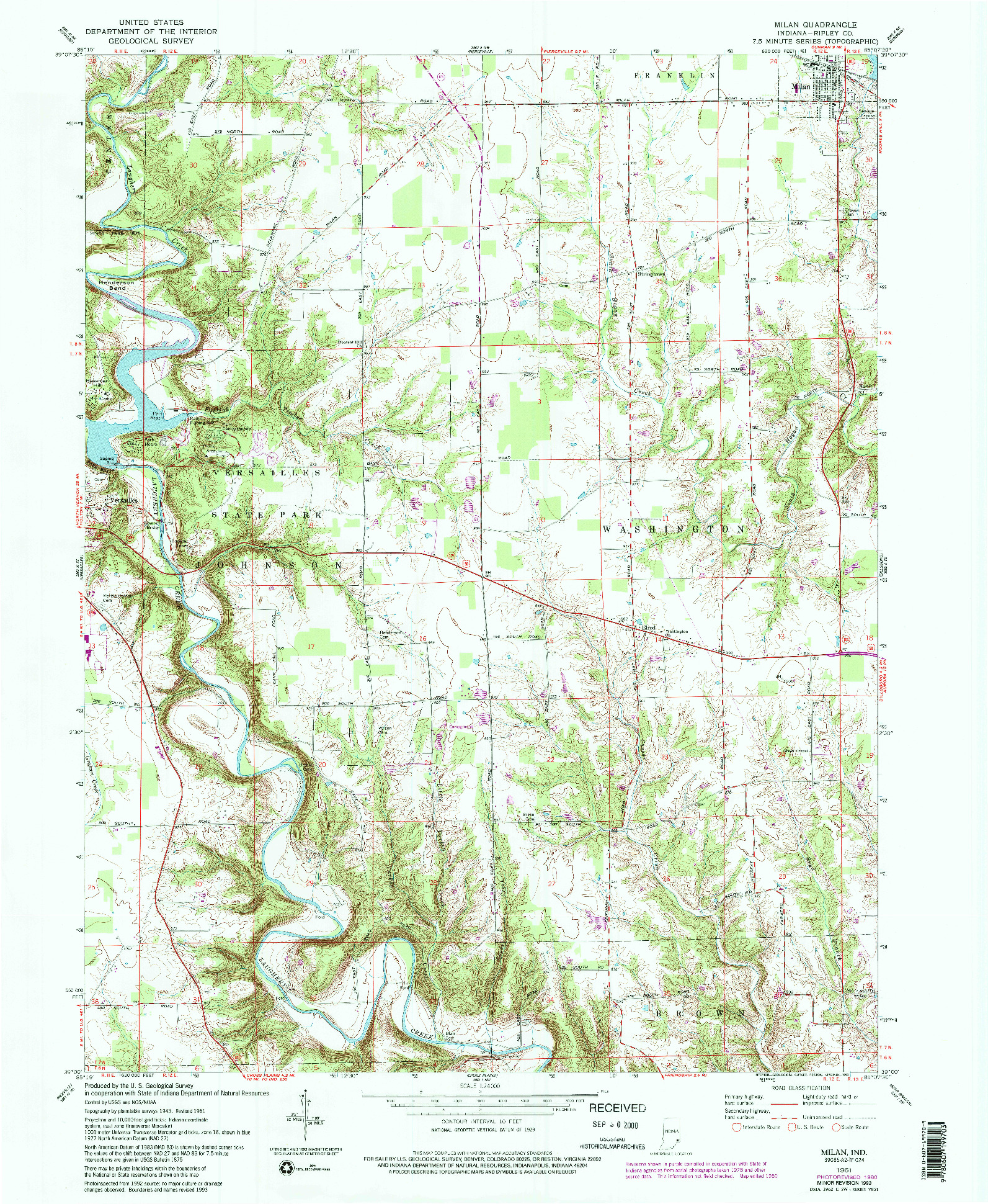 USGS 1:24000-SCALE QUADRANGLE FOR MILAN, IN 1961