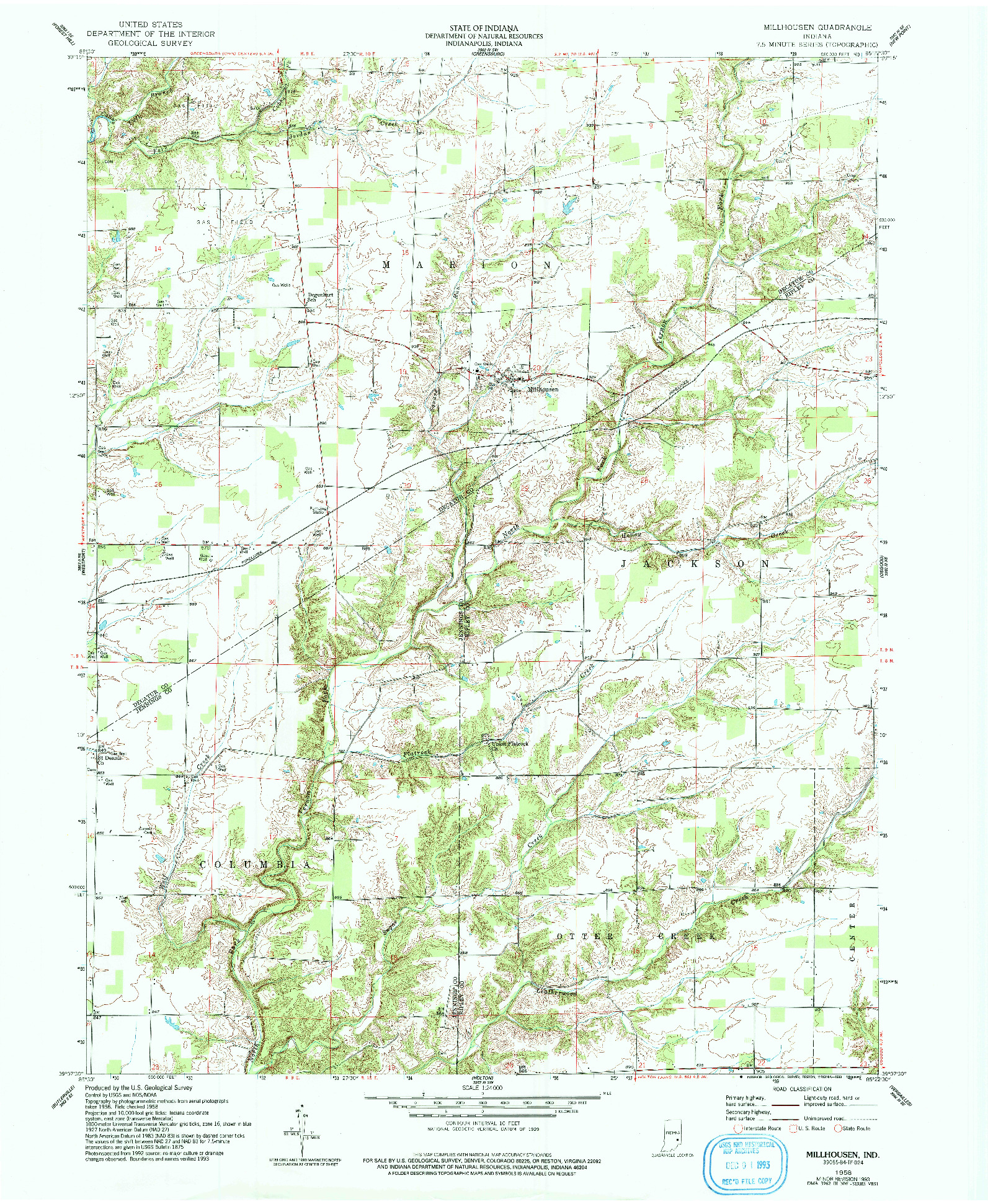 USGS 1:24000-SCALE QUADRANGLE FOR MILLHOUSEN, IN 1958