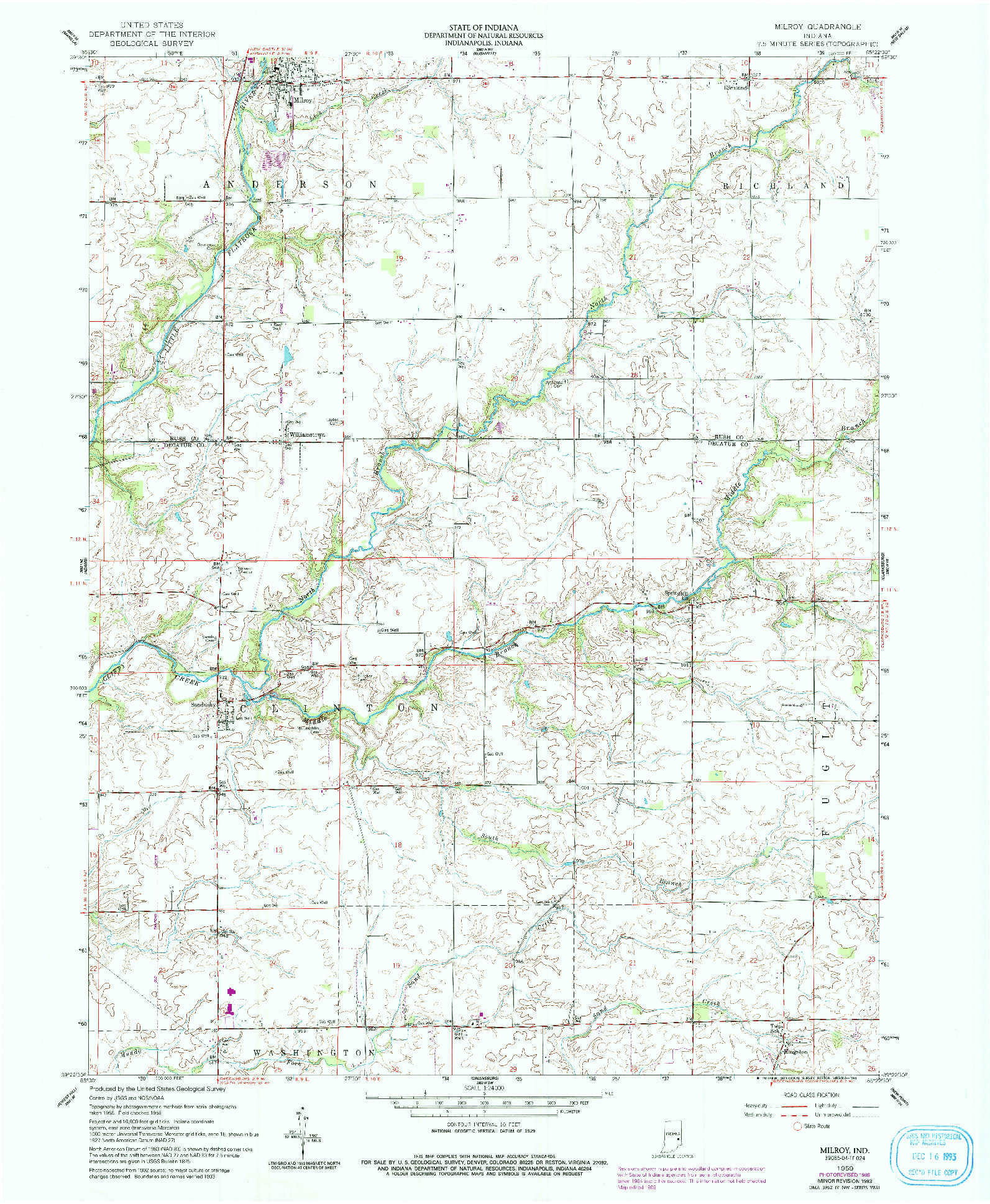 USGS 1:24000-SCALE QUADRANGLE FOR MILROY, IN 1959