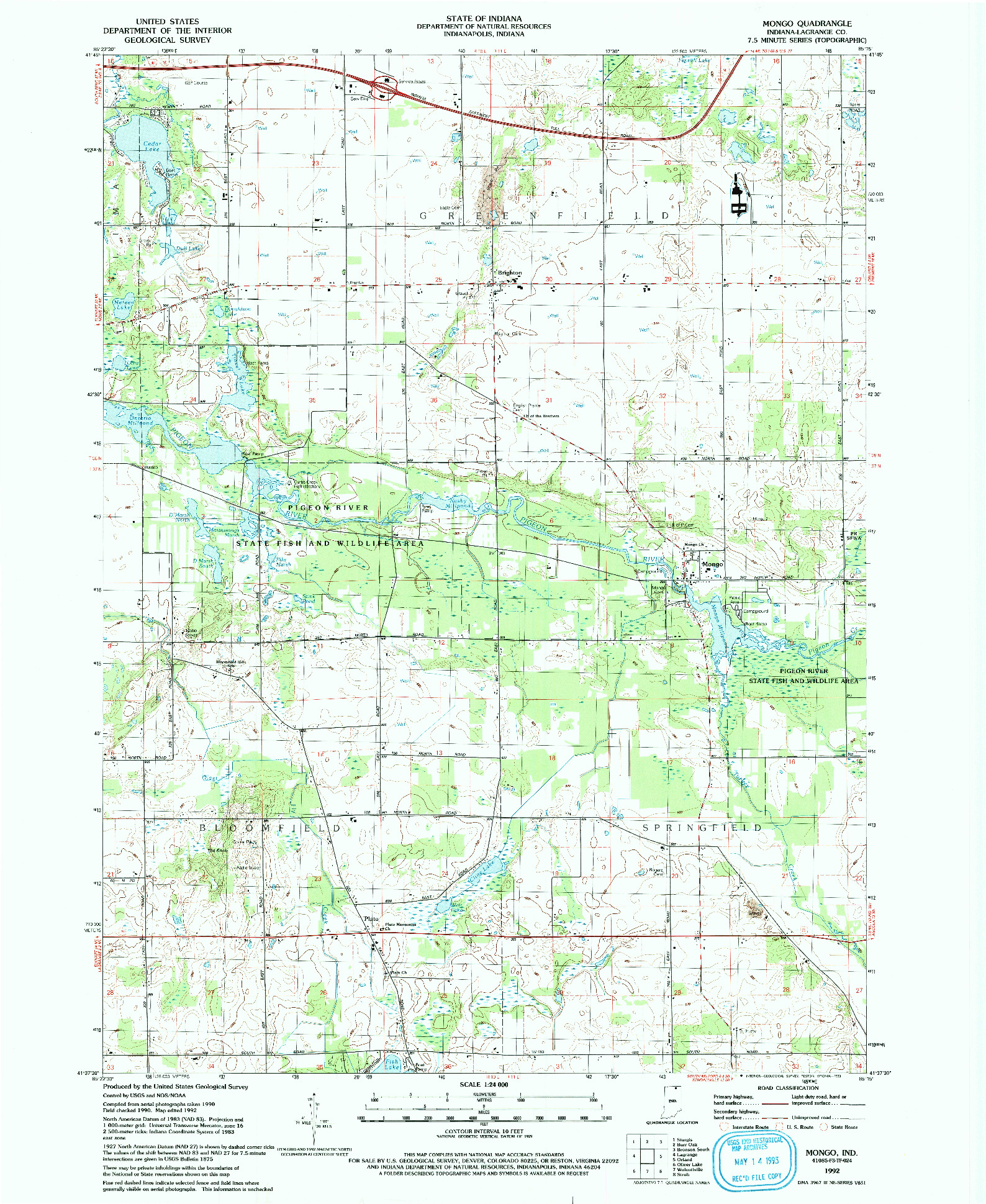 USGS 1:24000-SCALE QUADRANGLE FOR MONGO, IN 1992